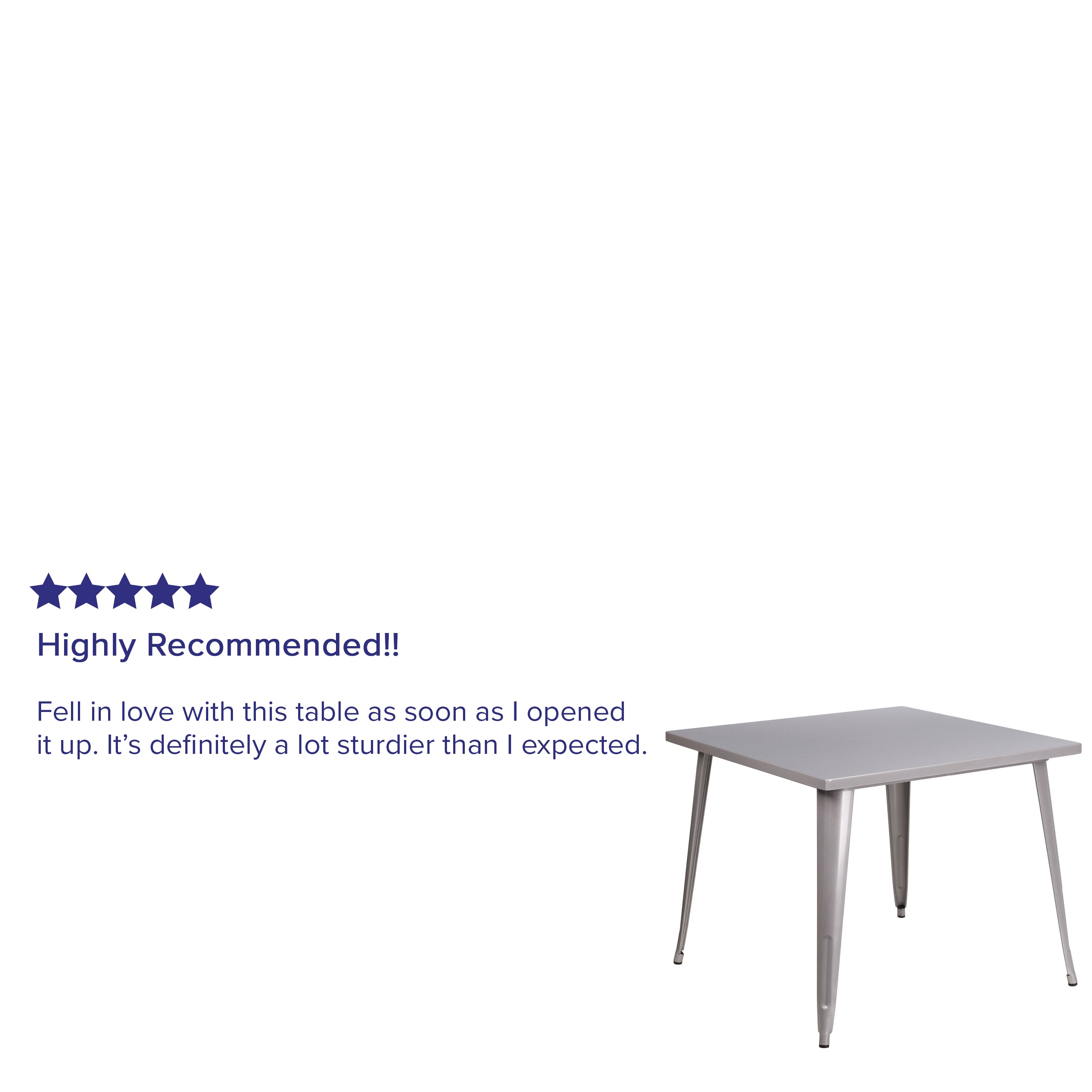 Parker Commercial Grade 35.5" Square Silver Metal Indoor-Outdoor Table