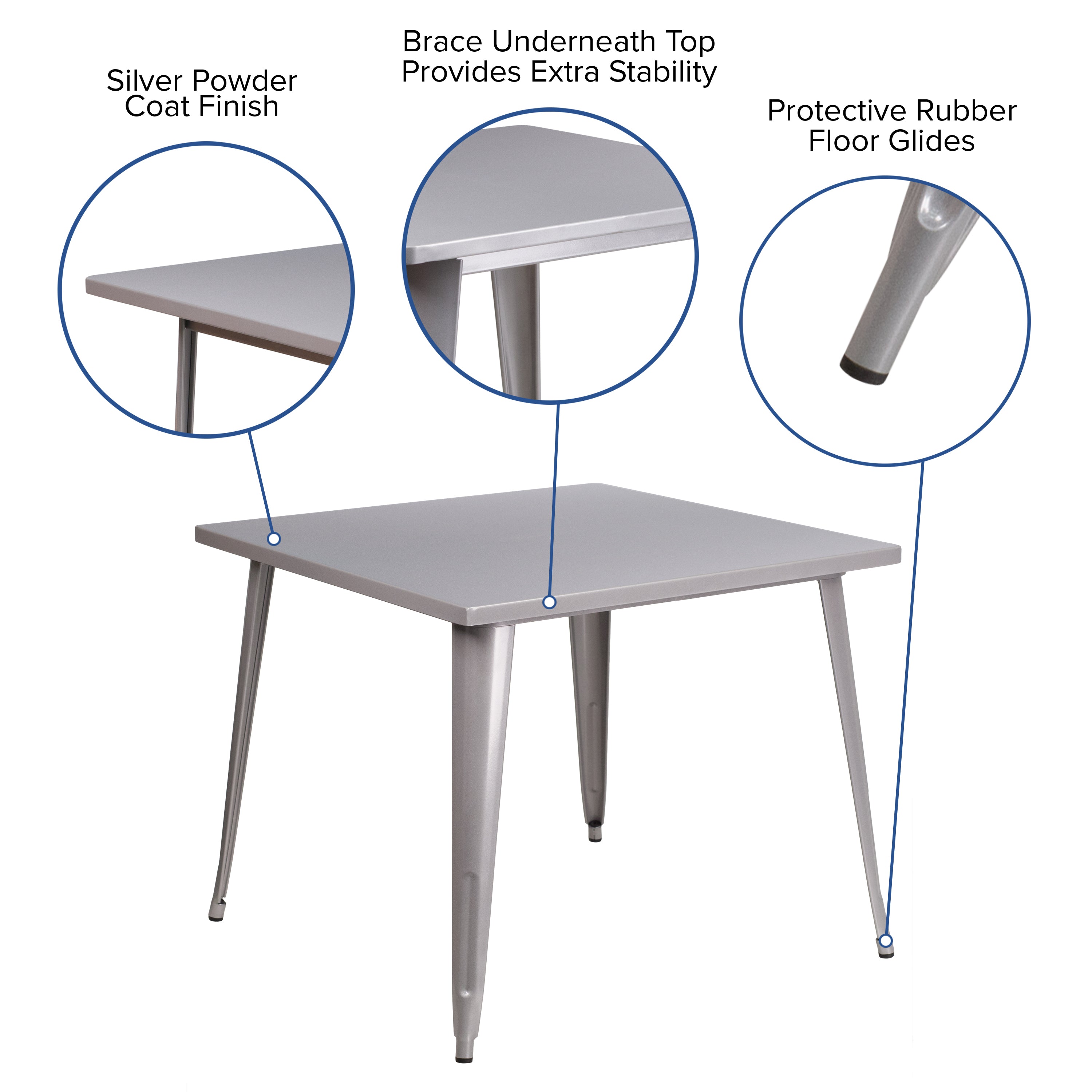 Parker Commercial Grade 35.5" Square Silver Metal Indoor-Outdoor Table