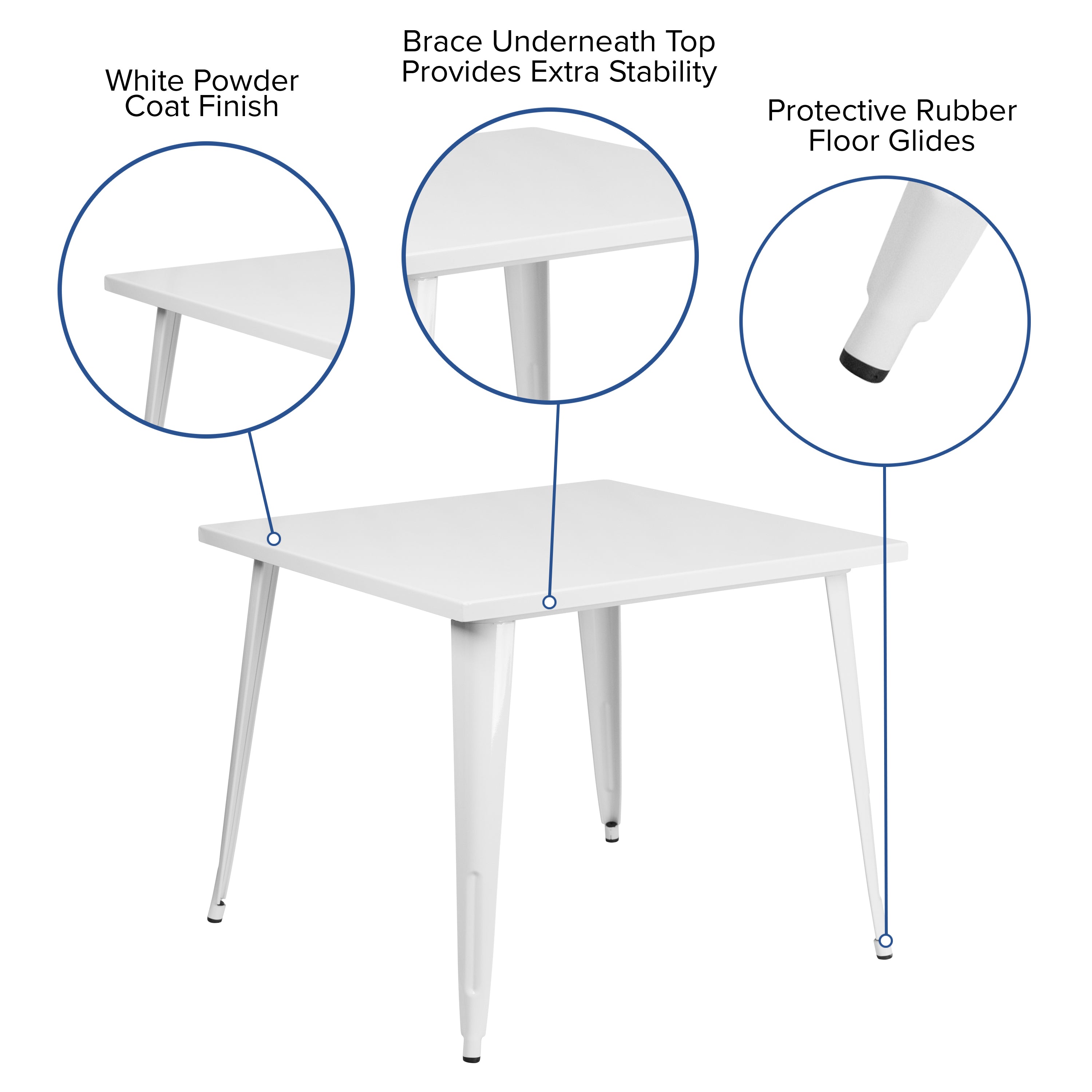 Parker Commercial Grade 35.5" Square White Metal Indoor-Outdoor Table