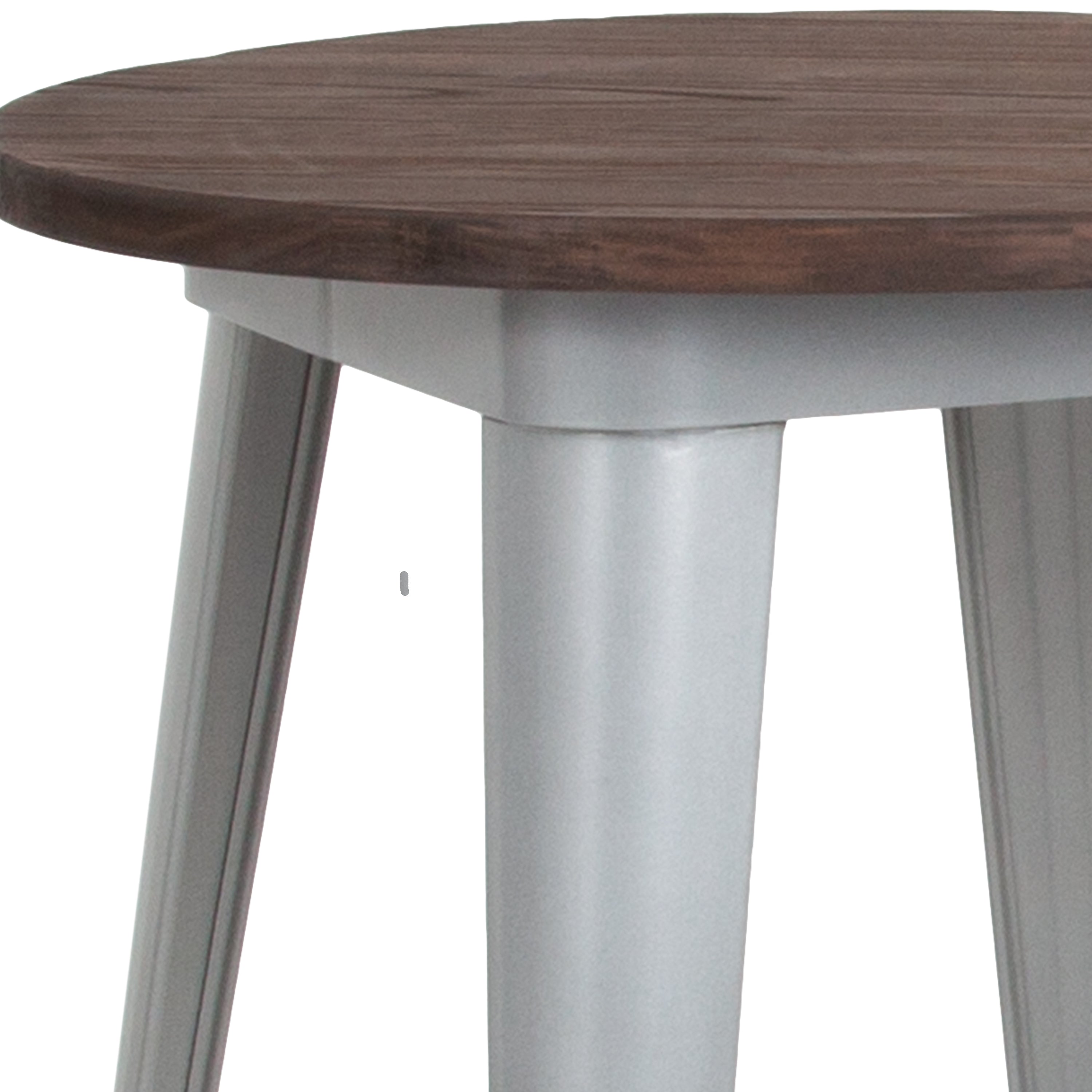 Webb 24" Round Silver Metal Indoor Table with Walnut Rustic Wood Top