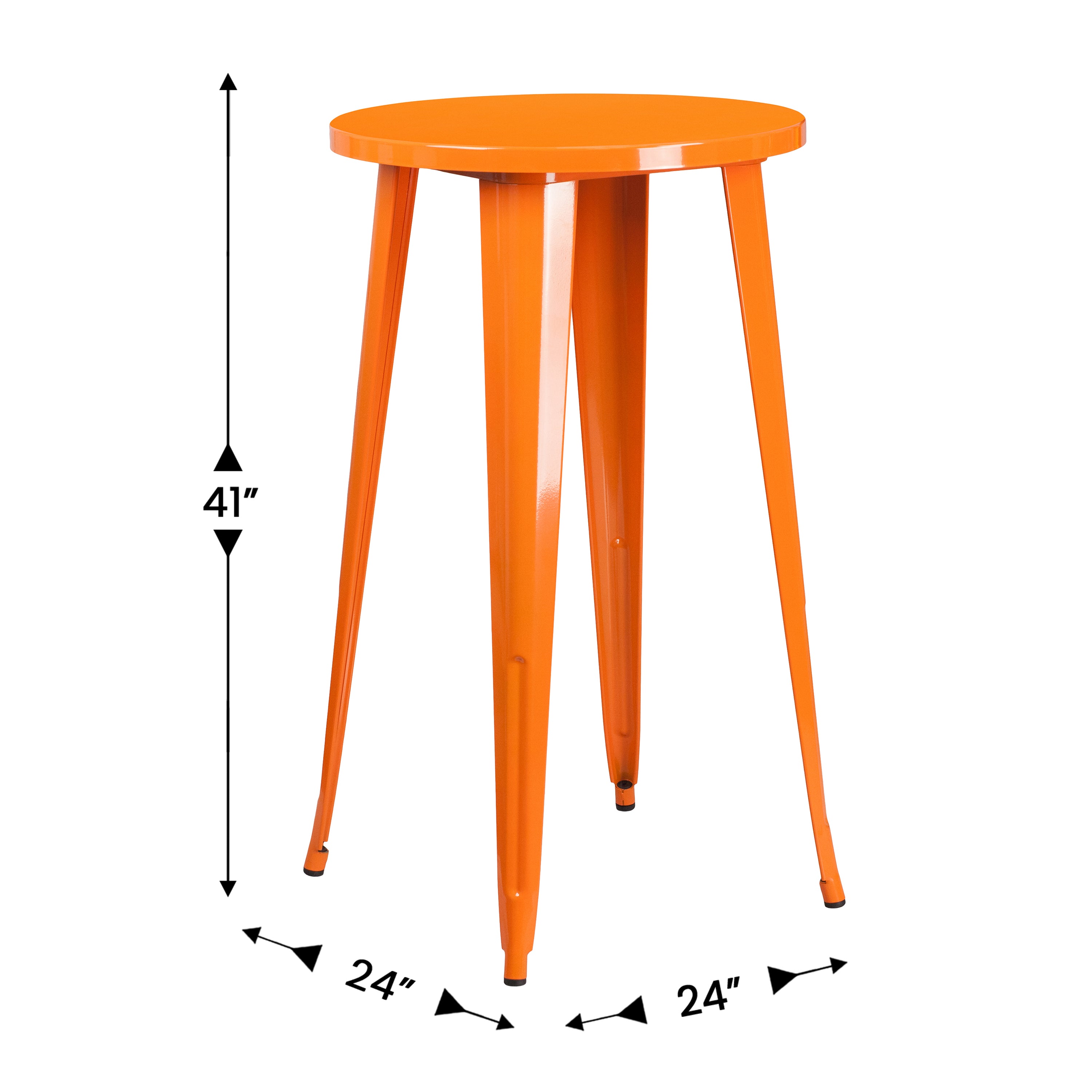 James Commercial Grade 24" Round Orange Metal Indoor-Outdoor Bar Height Table