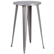 James Commercial Grade 24" Round Silver Metal Indoor-Outdoor Bar Height Table