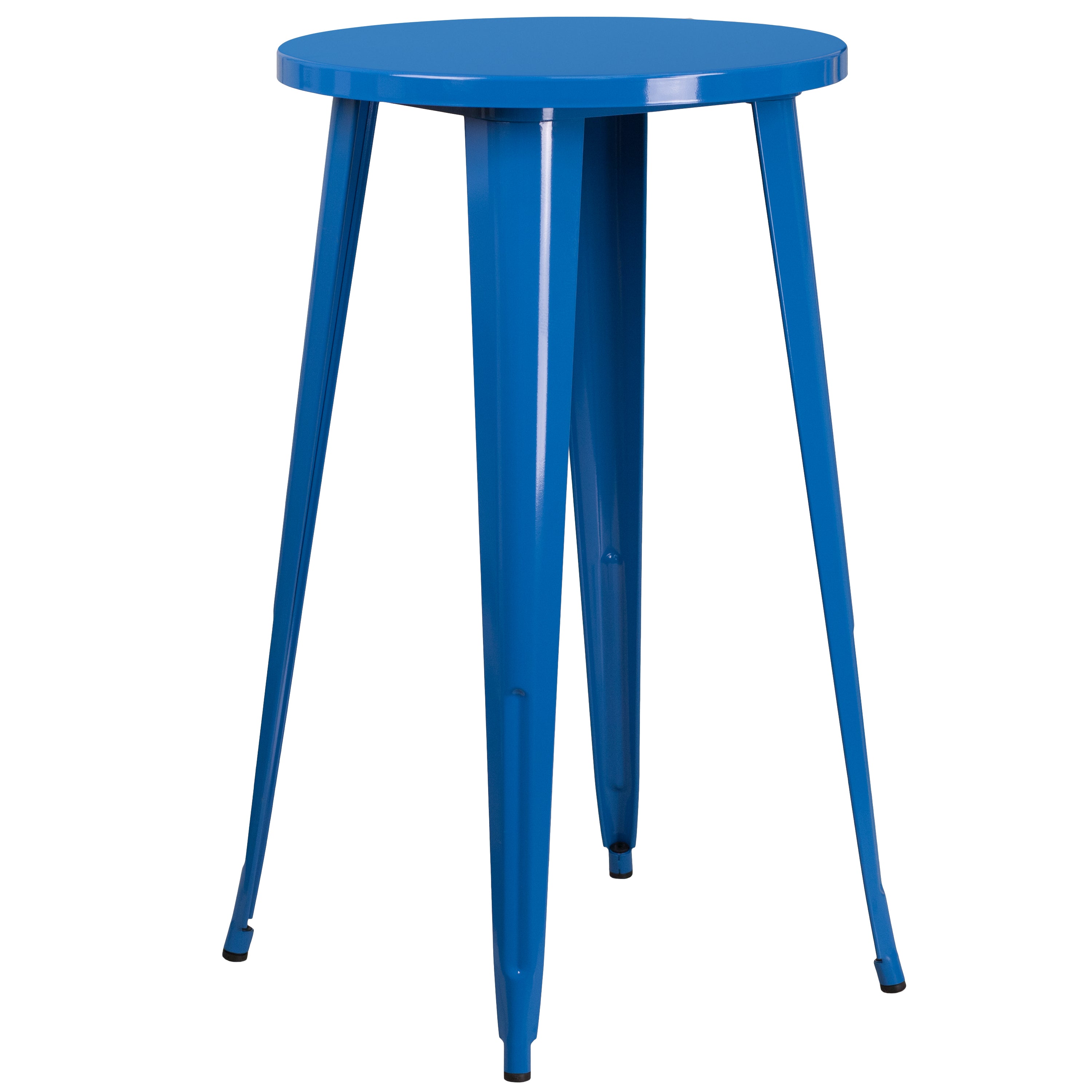 Nichols Commercial Grade 24" Round Blue Metal Indoor-Outdoor Bar Table Set with 2 Cafe Stools