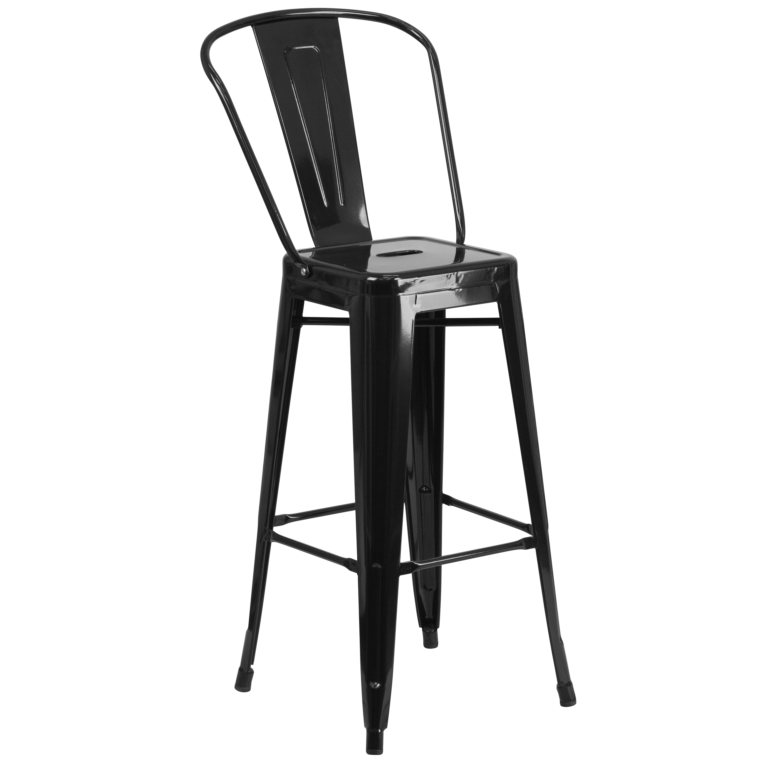 Dexter Commercial Grade 24" Round Black Metal Indoor-Outdoor Bar Table Set with 4 Cafe Stools