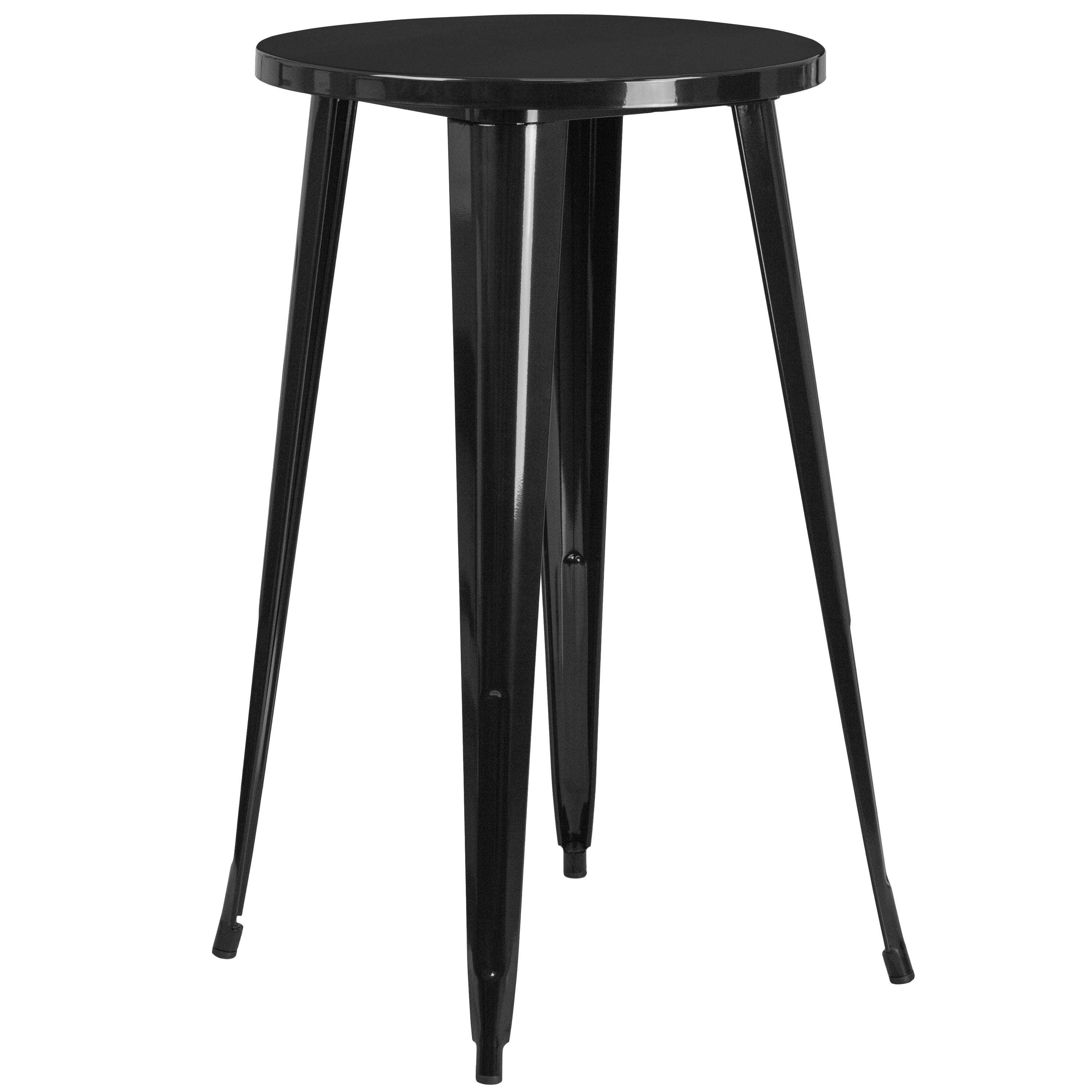 Richard Commercial Grade 24" Round Black Metal Indoor-Outdoor Bar Table Set with 4 Vertical Slat Back Stools