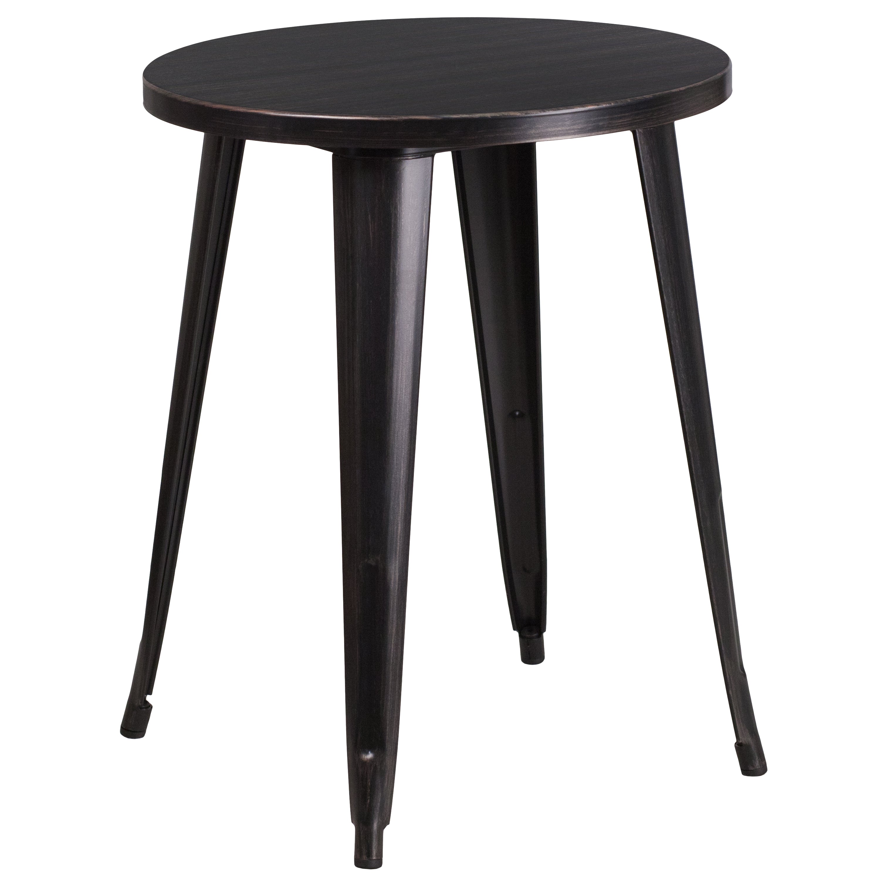 Napoleon Commercial Grade 24" Round Black-Antique Gold Metal Indoor-Outdoor Table Set with 2 Arm Chairs