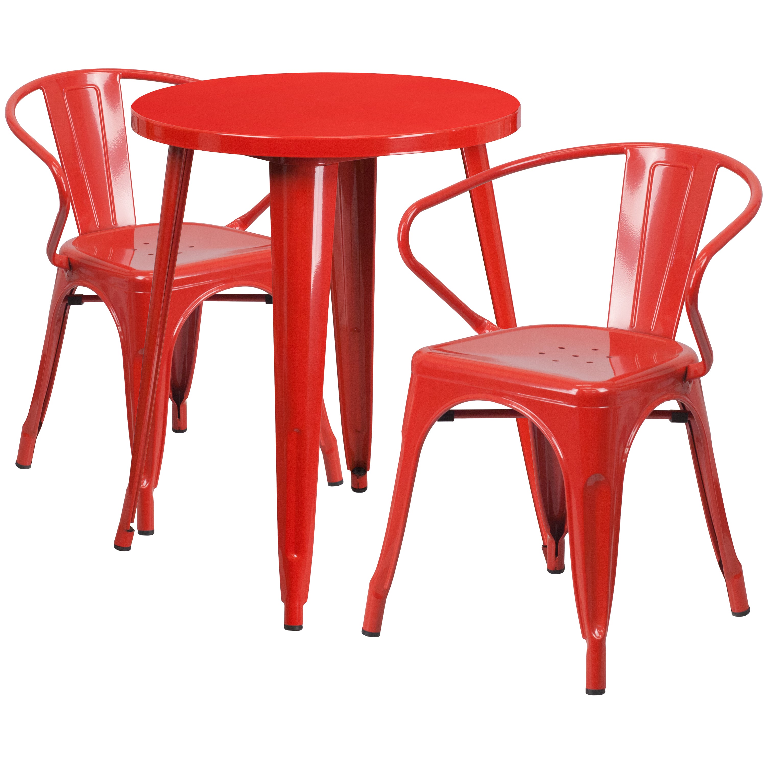 Napoleon Commercial Grade 24" Round Red Metal Indoor-Outdoor Table Set with 2 Arm Chairs