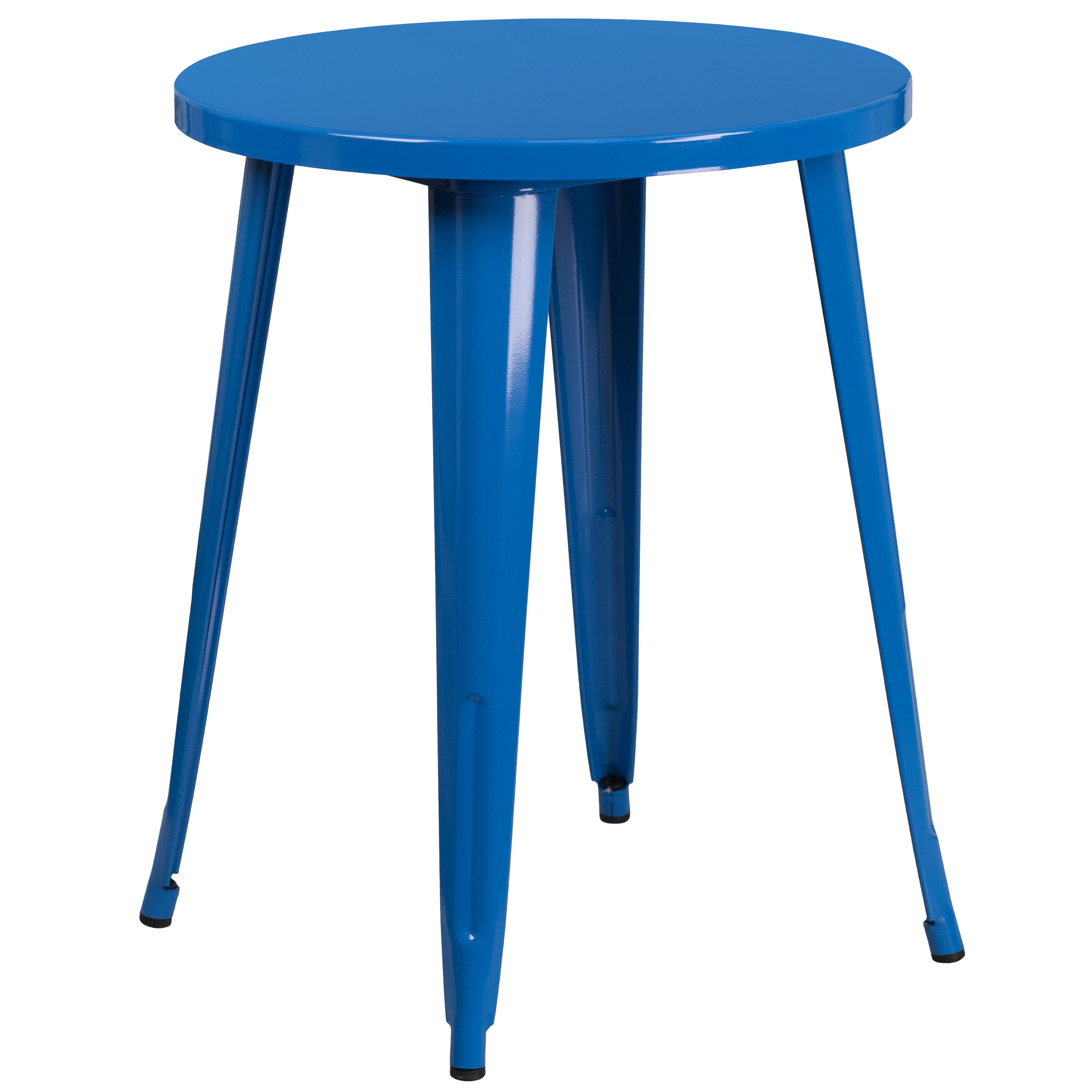Napoleon Commercial Grade 24" Round Blue Metal Indoor-Outdoor Table Set with 2 Cafe Chairs