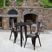 Napoleon Commercial Grade 24" Round Black-Antique Gold Metal Indoor-Outdoor Table Set with 2 Cafe Chairs