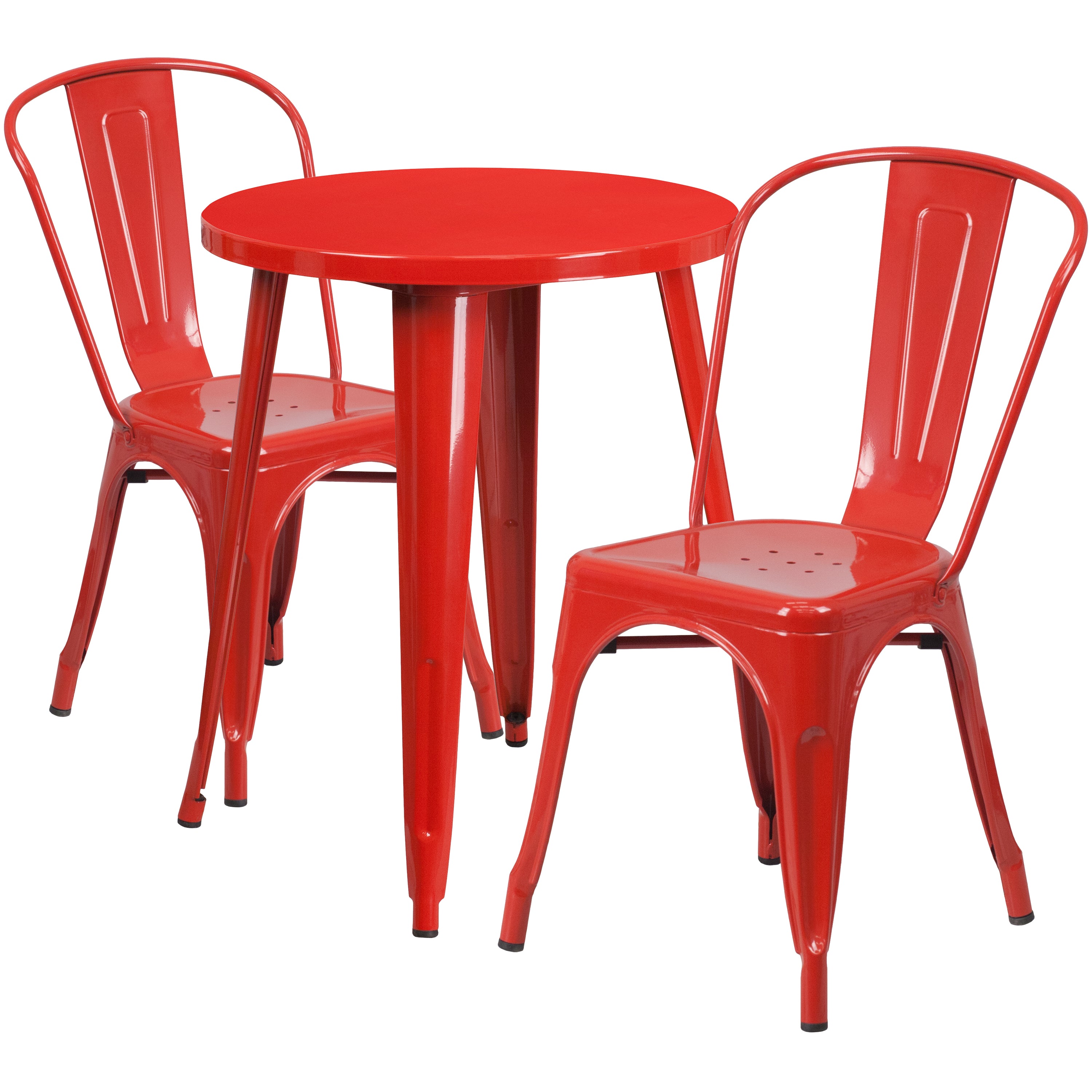 Napoleon Commercial Grade 24" Round Red Metal Indoor-Outdoor Table Set with 2 Cafe Chairs