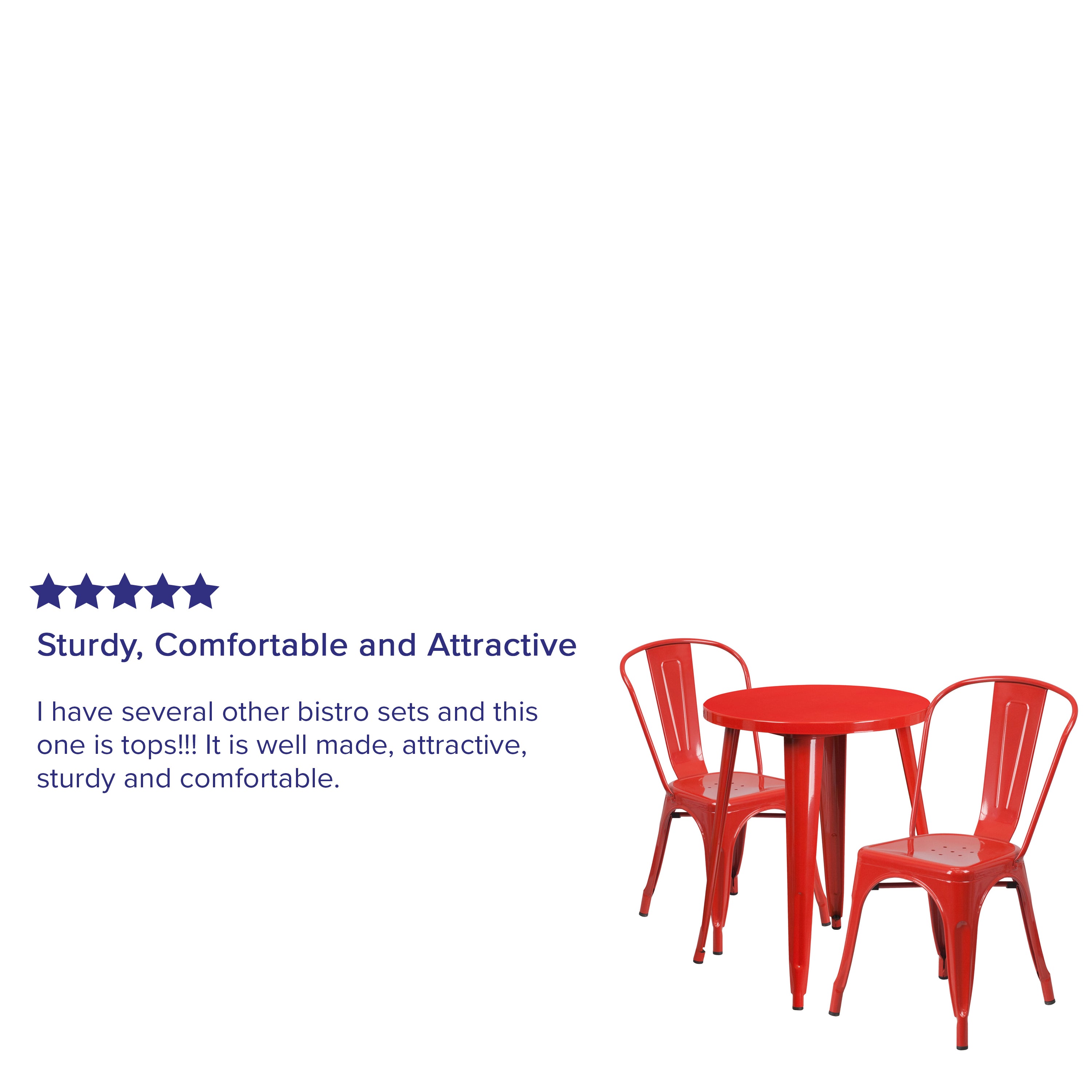 Napoleon Commercial Grade 24" Round Red Metal Indoor-Outdoor Table Set with 2 Cafe Chairs