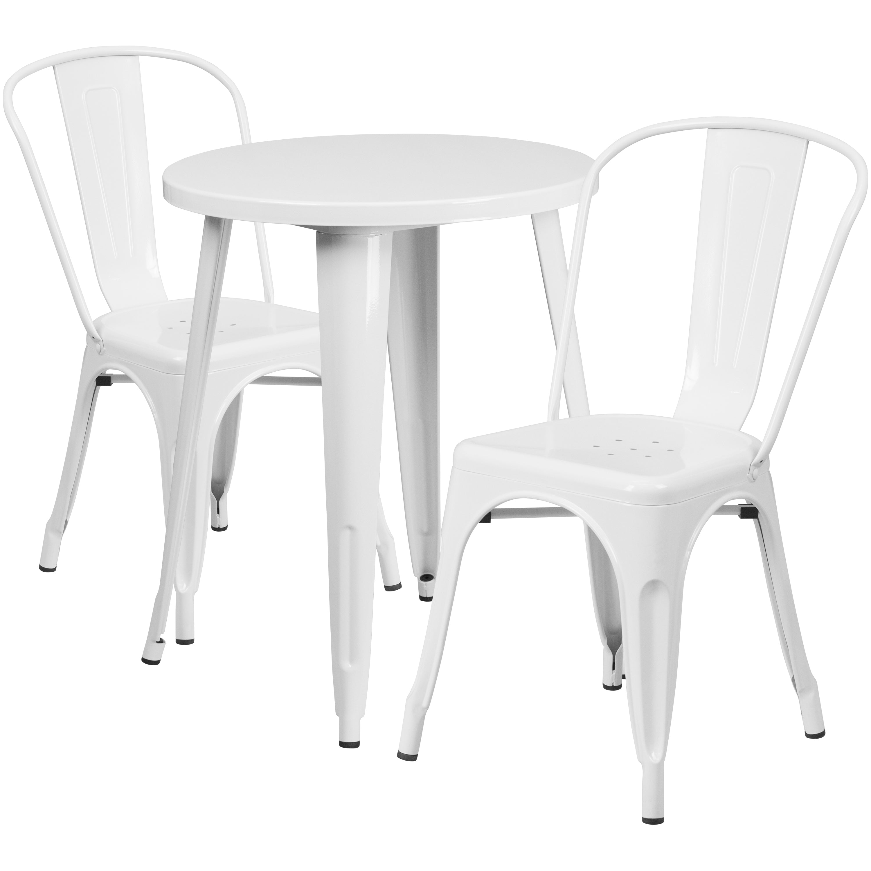 Napoleon Commercial Grade 24" Round White Metal Indoor-Outdoor Table Set with 2 Cafe Chairs