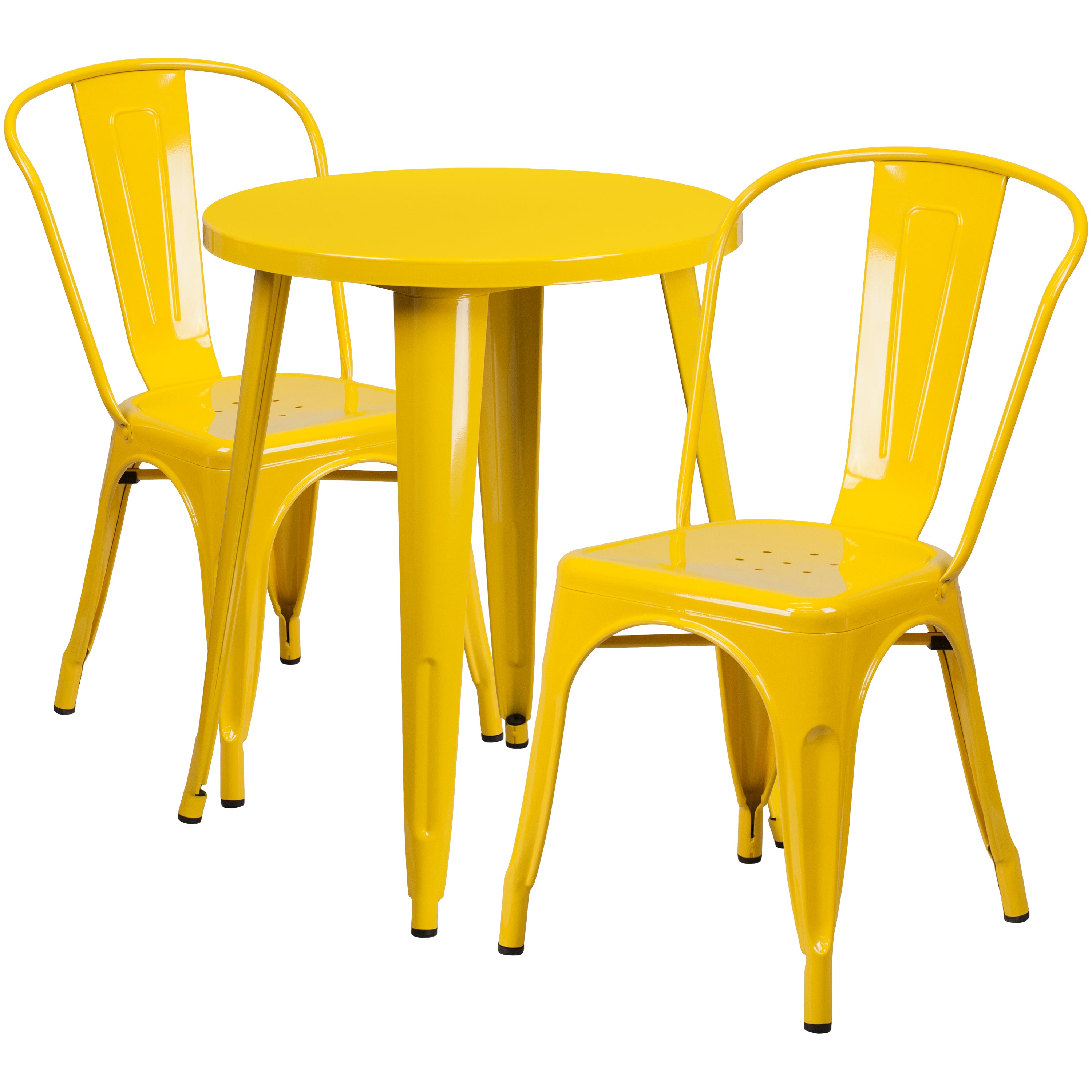 Napoleon Commercial Grade 24" Round Yellow Metal Indoor-Outdoor Table Set with 2 Cafe Chairs