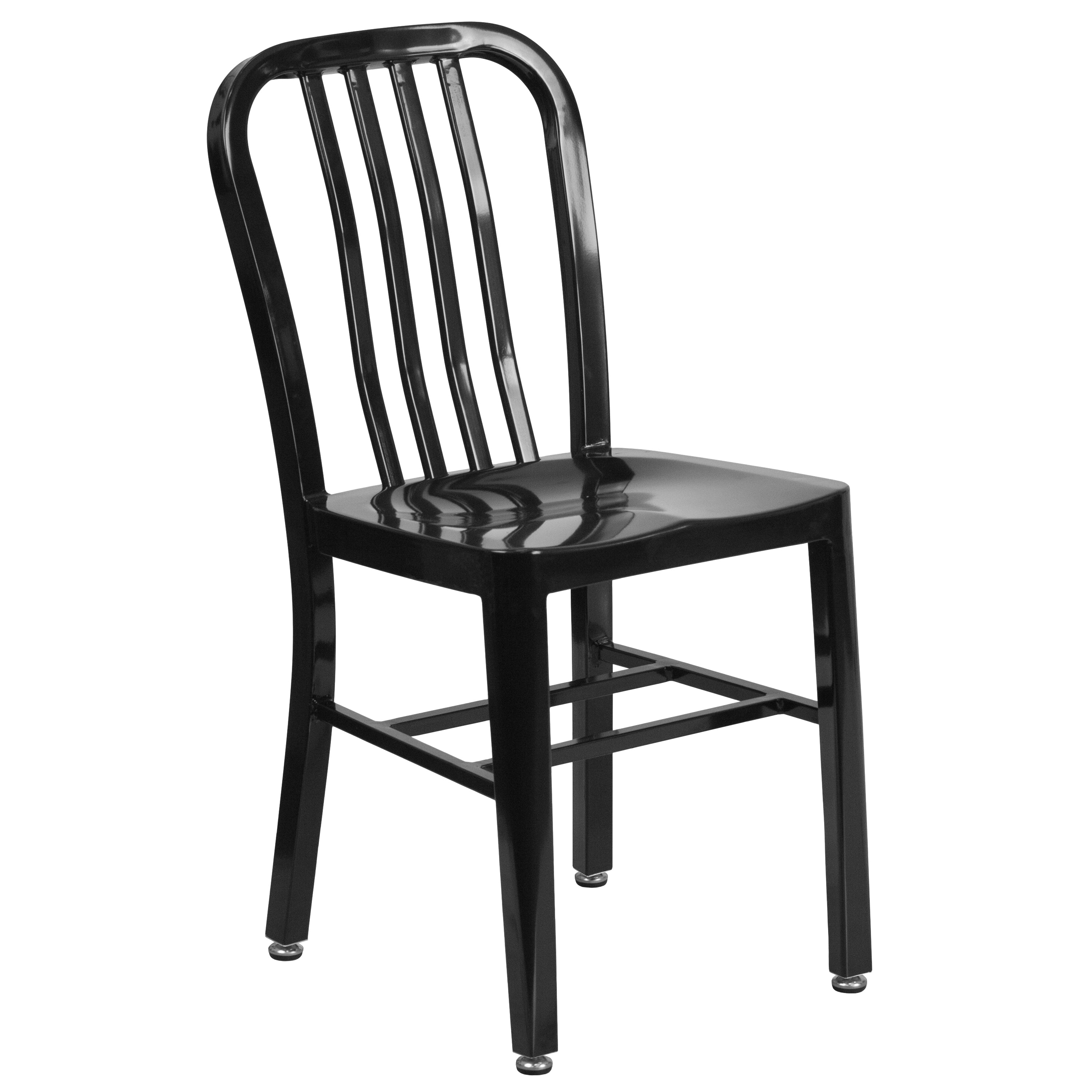 Napoleon Commercial Grade 24" Round Black Metal Indoor-Outdoor Table Set with 2 Vertical Slat Back Chairs