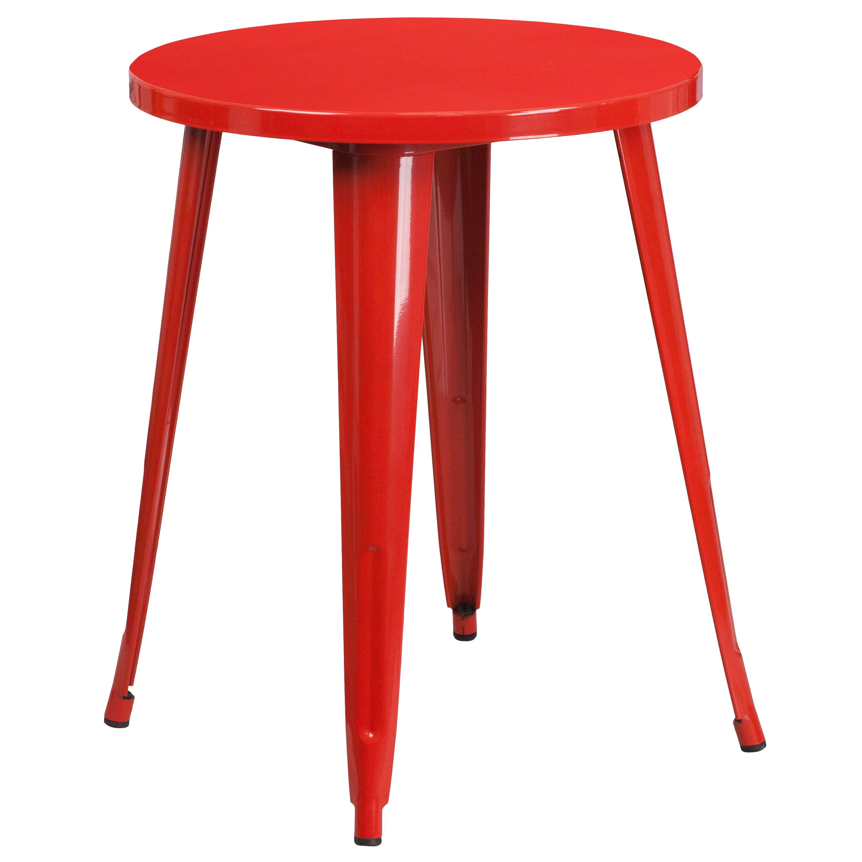 Napoleon Commercial Grade 24" Round Red Metal Indoor-Outdoor Table Set with 2 Vertical Slat Back Chairs