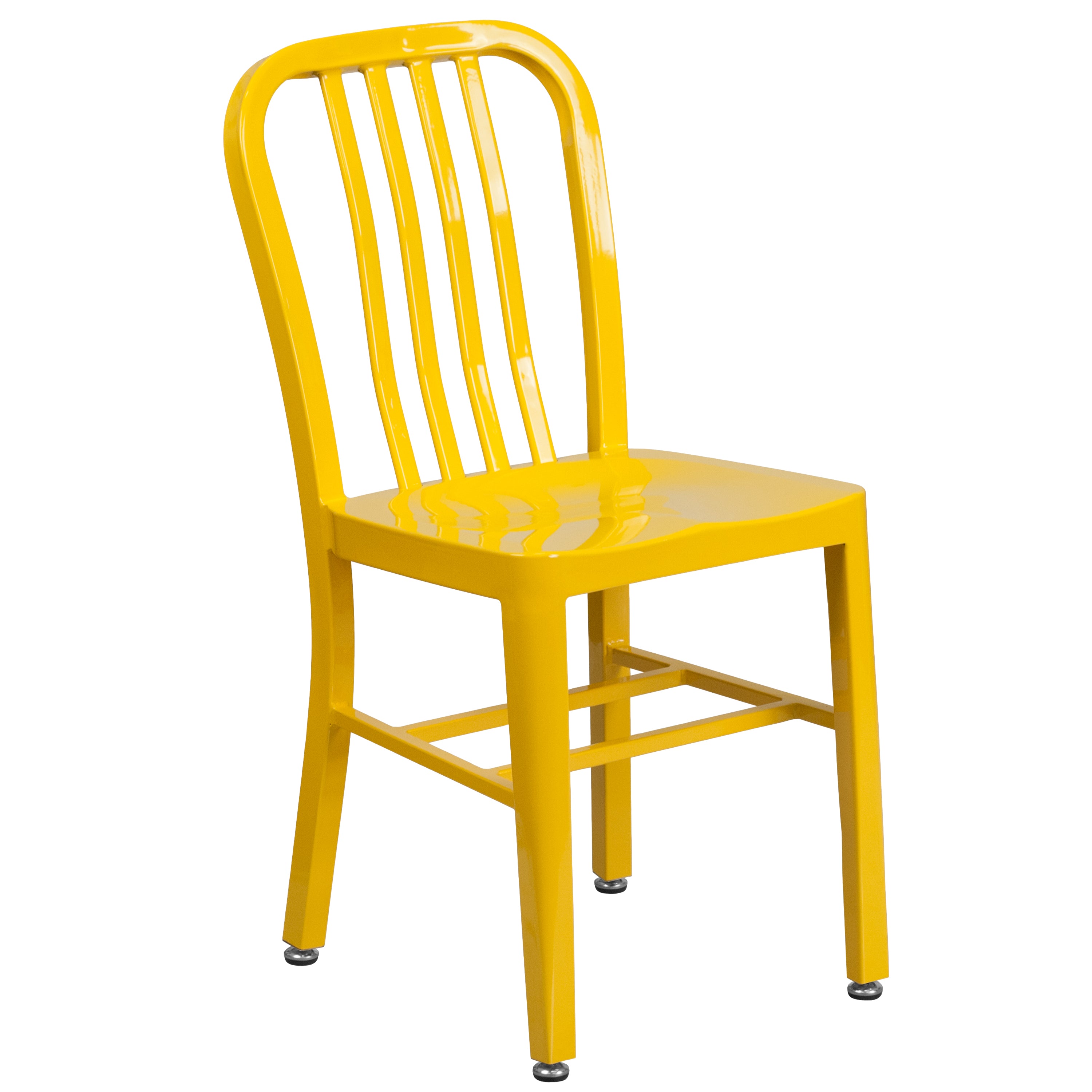 Napoleon Commercial Grade 24" Round Yellow Metal Indoor-Outdoor Table Set with 2 Vertical Slat Back Chairs