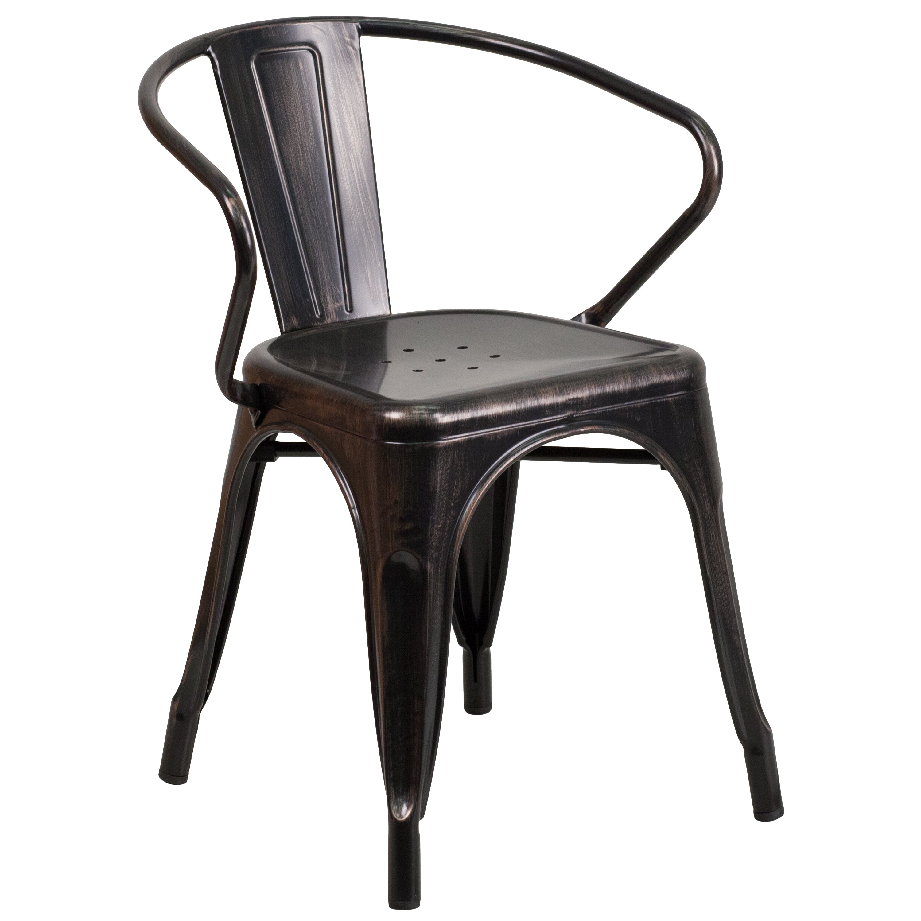 Chauncey Commercial Grade 24" Round Black-Antique Gold Metal Indoor-Outdoor Table Set with 4 Arm Chairs