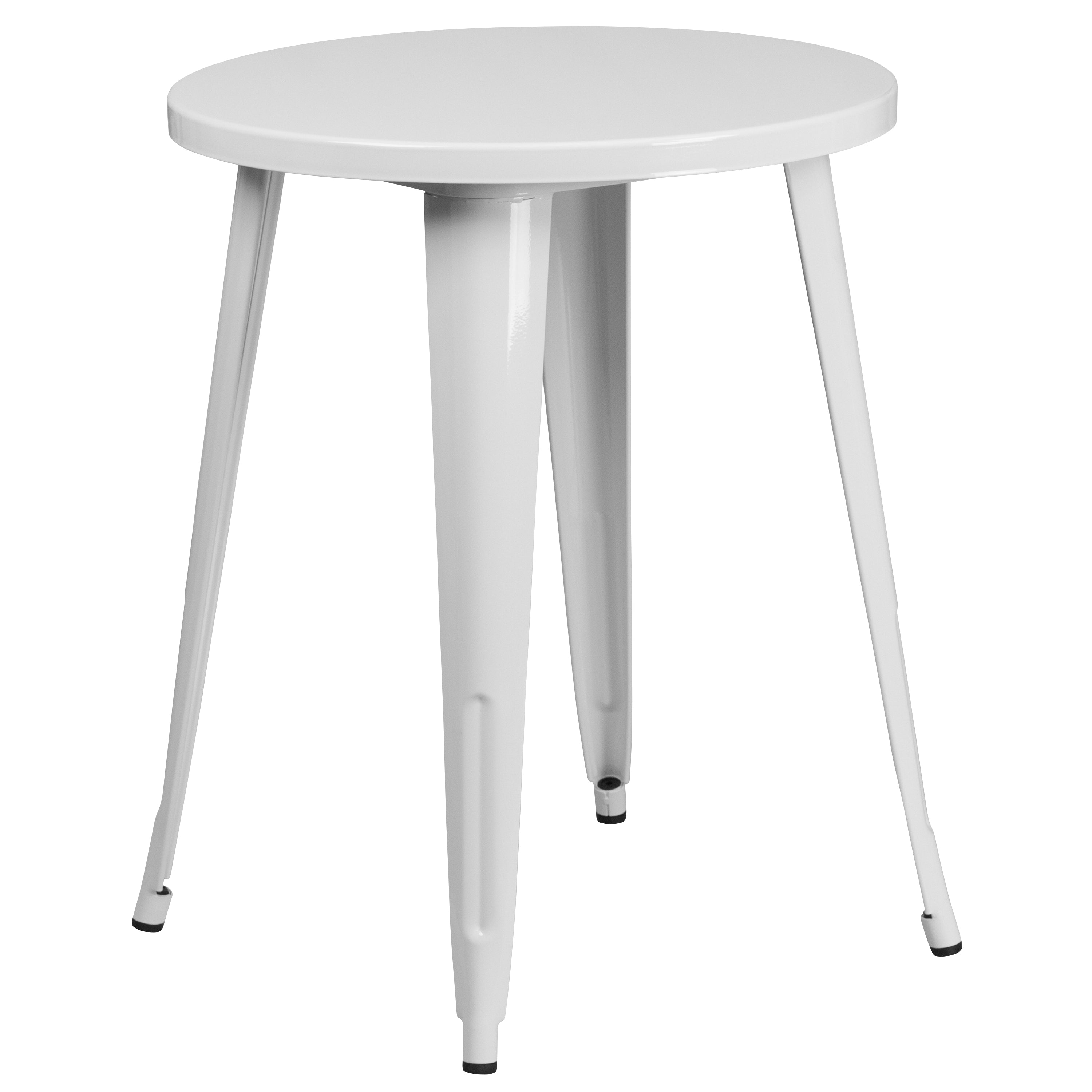Chauncey Commercial Grade 24" Round White Metal Indoor-Outdoor Table Set with 4 Arm Chairs