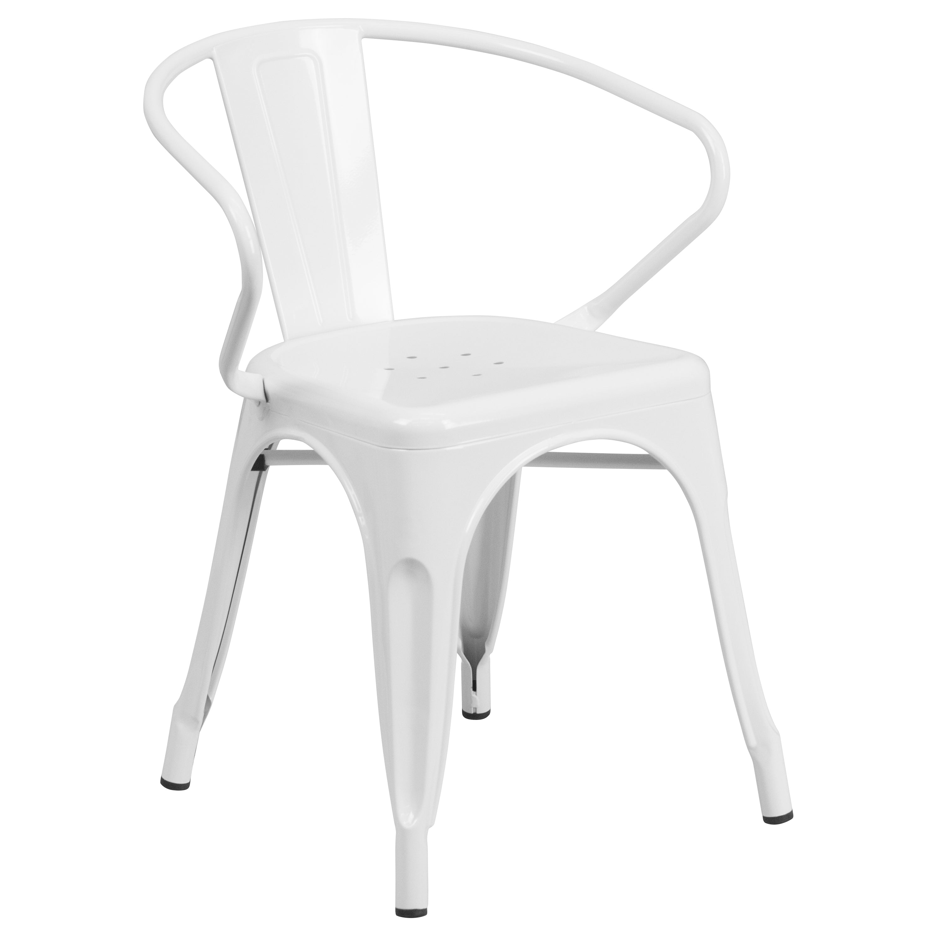Chauncey Commercial Grade 24" Round White Metal Indoor-Outdoor Table Set with 4 Arm Chairs