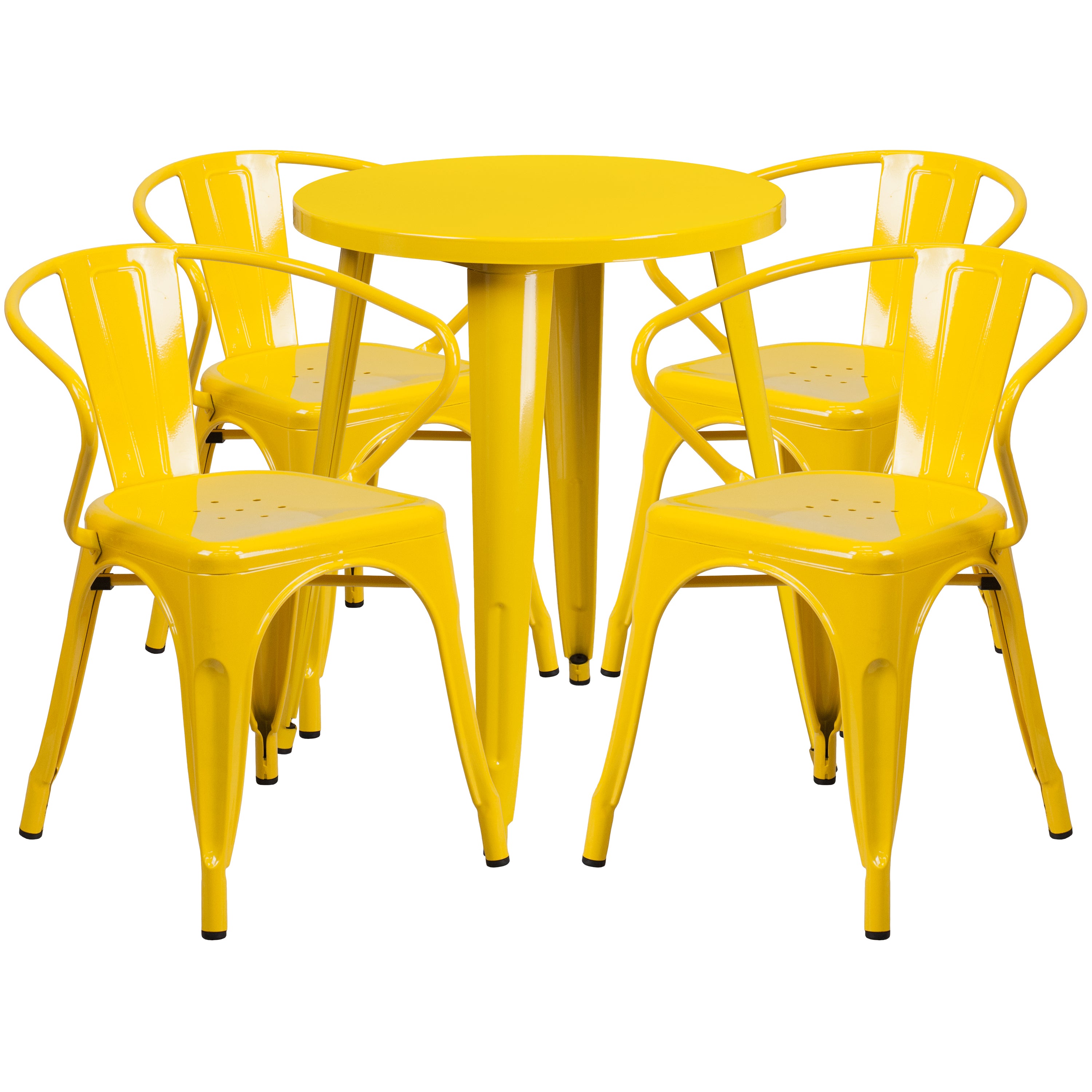 Chauncey Commercial Grade 24" Round Yellow Metal Indoor-Outdoor Table Set with 4 Arm Chairs
