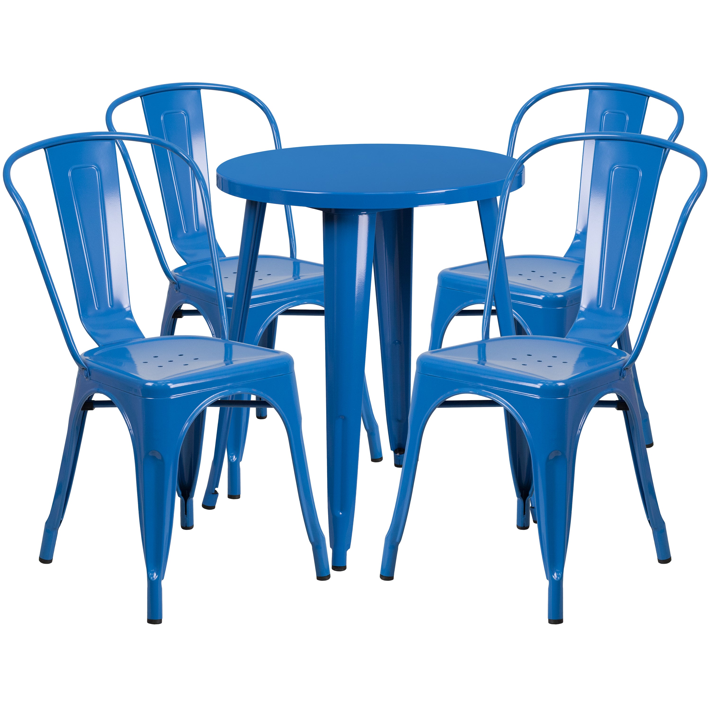 Chauncey Commercial Grade 24" Round Blue Metal Indoor-Outdoor Table Set with 4 Cafe Chairs