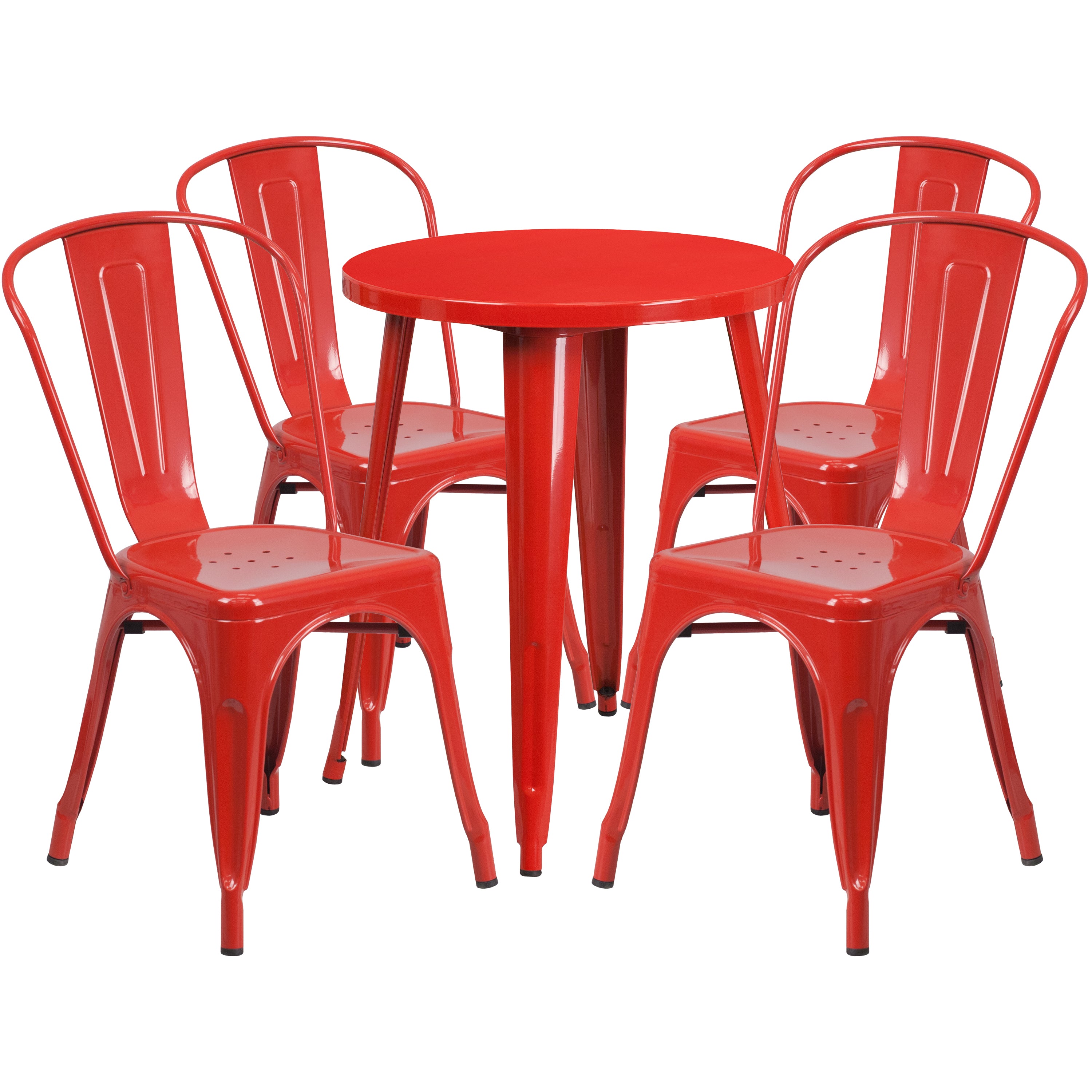 Chauncey Commercial Grade 24" Round Red Metal Indoor-Outdoor Table Set with 4 Cafe Chairs