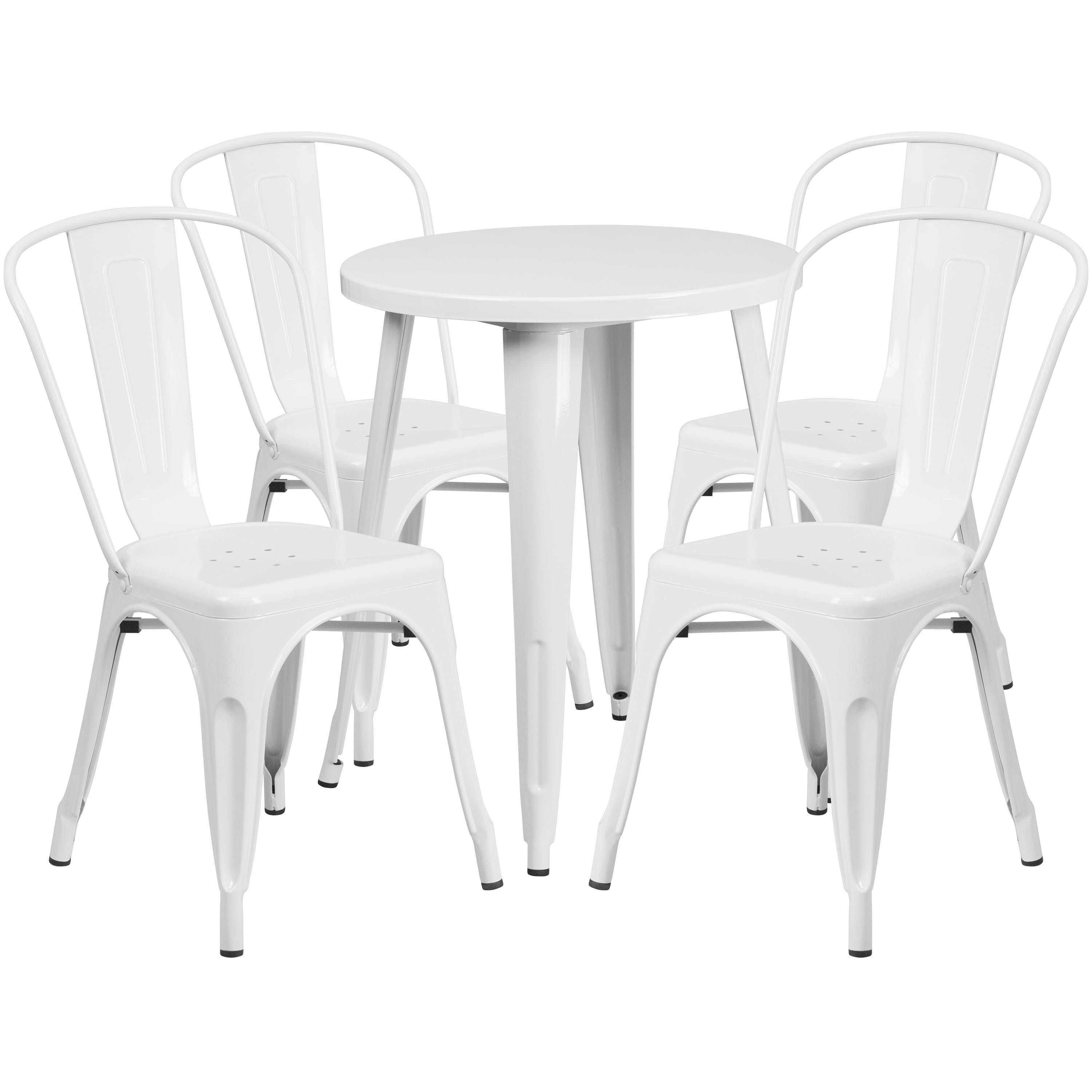 Chauncey Commercial Grade 24" Round White Metal Indoor-Outdoor Table Set with 4 Cafe Chairs