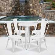 Chauncey Commercial Grade 24" Round White Metal Indoor-Outdoor Table Set with 4 Cafe Chairs