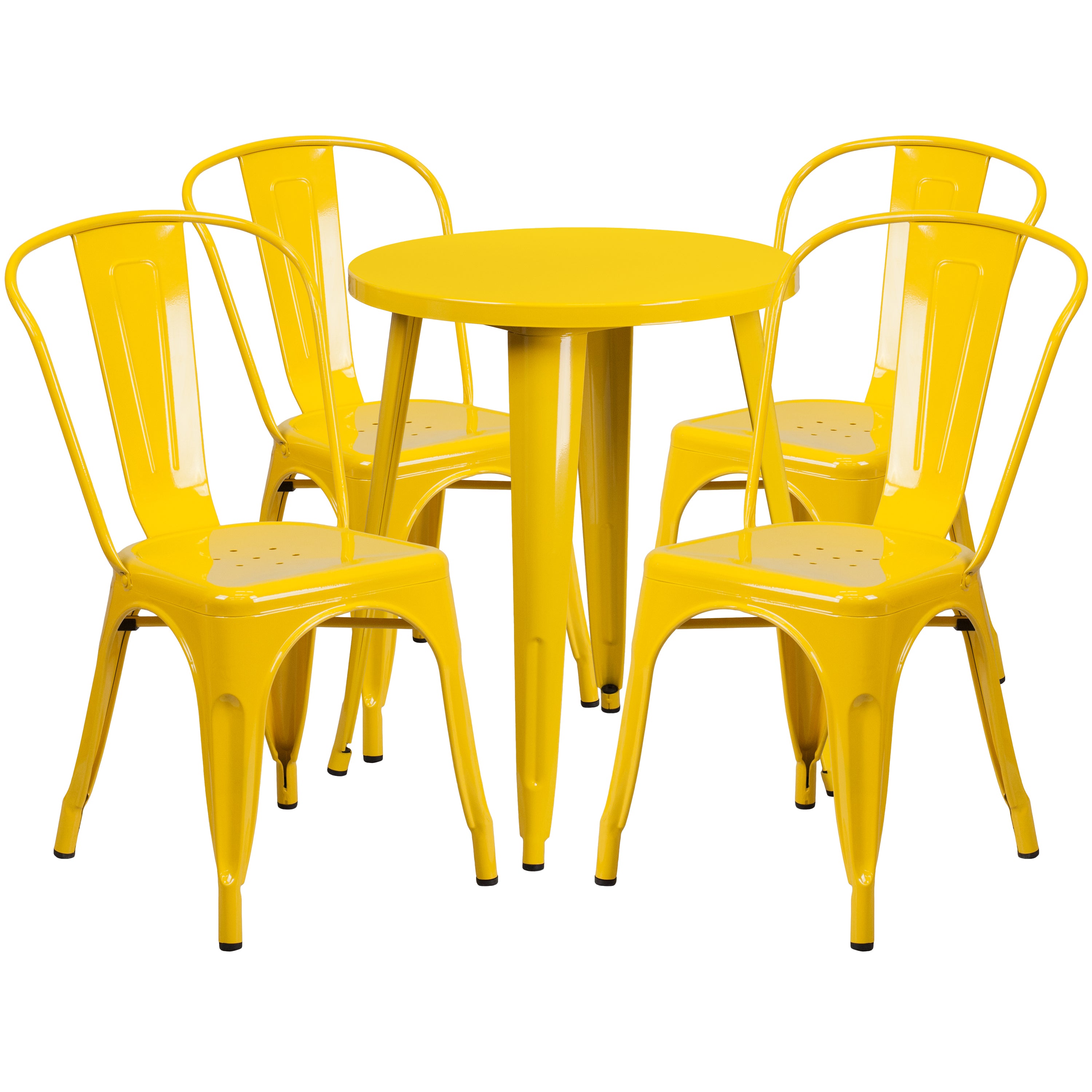 Chauncey Commercial Grade 24" Round Yellow Metal Indoor-Outdoor Table Set with 4 Cafe Chairs