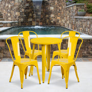 Chauncey Commercial Grade 24" Round Yellow Metal Indoor-Outdoor Table Set with 4 Cafe Chairs