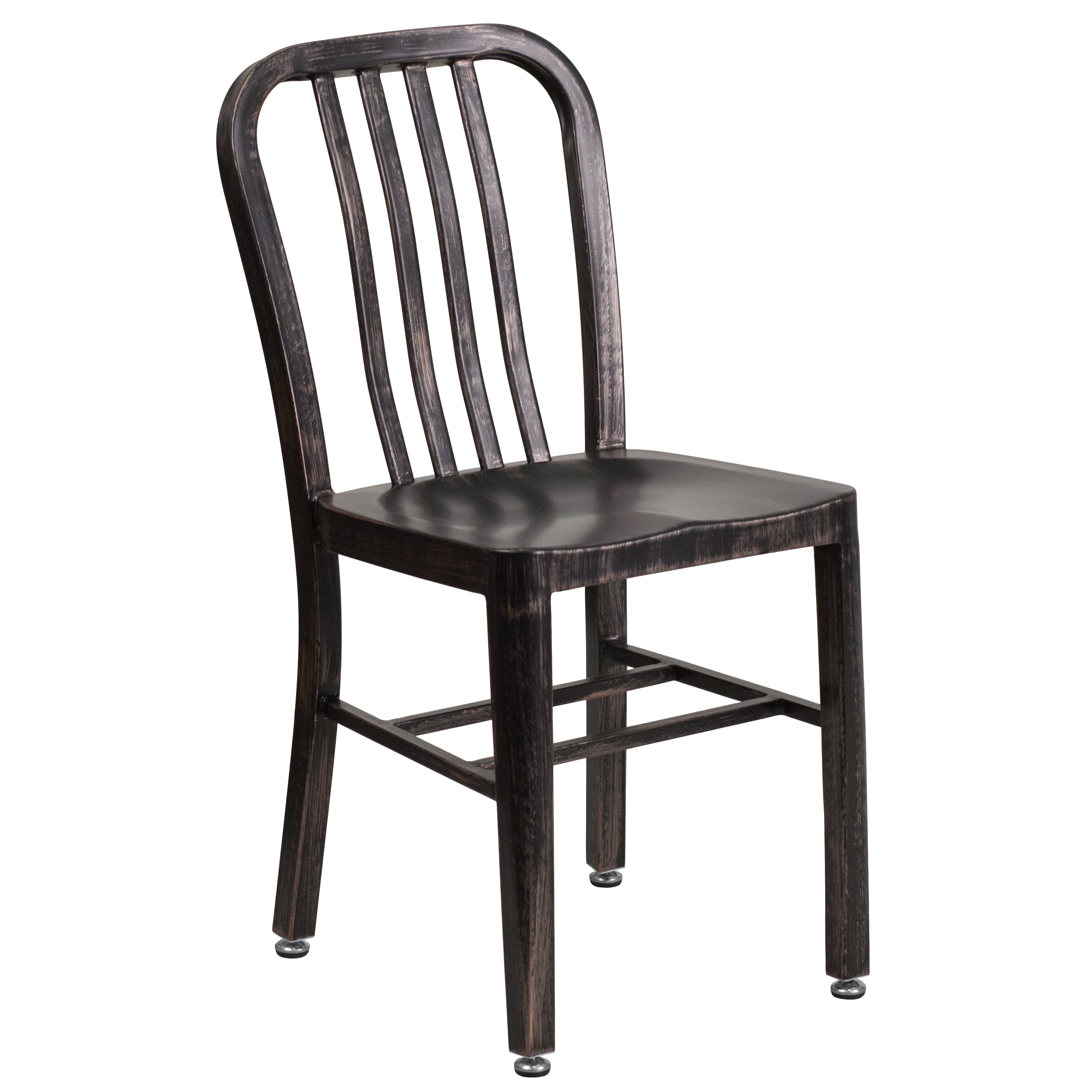 Thomas Commercial Grade 24" Round Black-Antique Gold Metal Indoor-Outdoor Table Set with 4 Vertical Slat Back Chairs