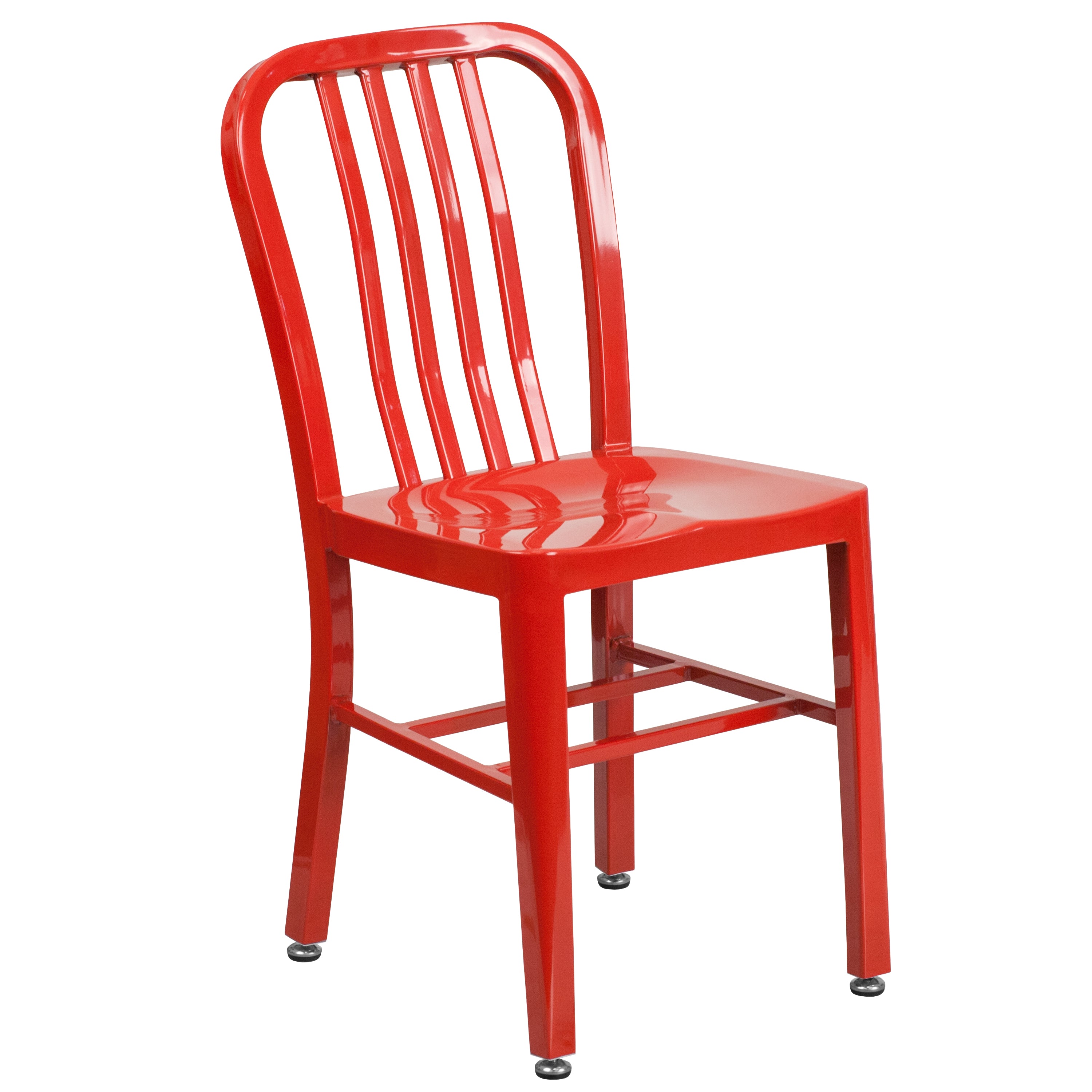 Thomas Commercial Grade 24" Round Red Metal Indoor-Outdoor Table Set with 4 Vertical Slat Back Chairs