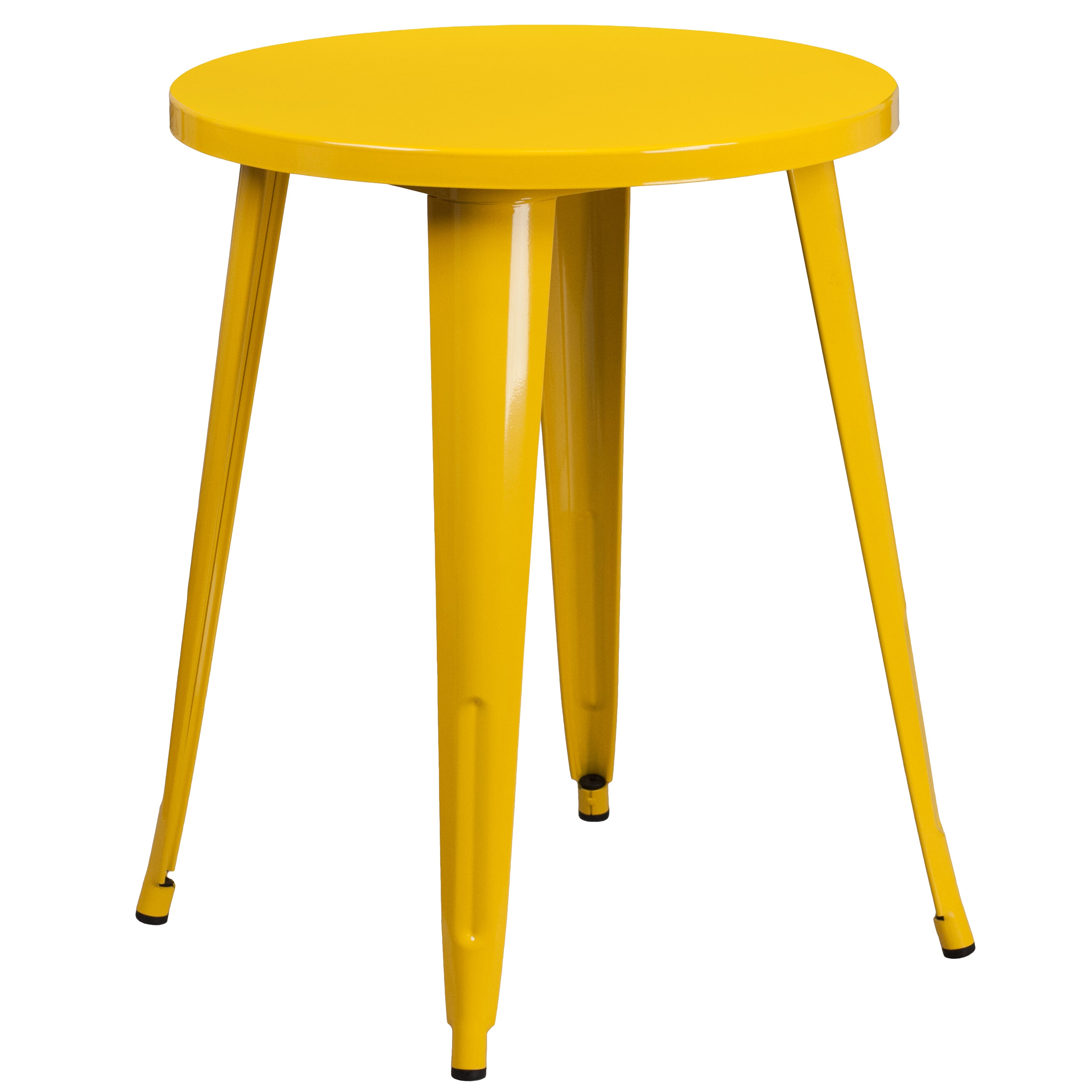 Thomas Commercial Grade 24" Round Yellow Metal Indoor-Outdoor Table Set with 4 Vertical Slat Back Chairs