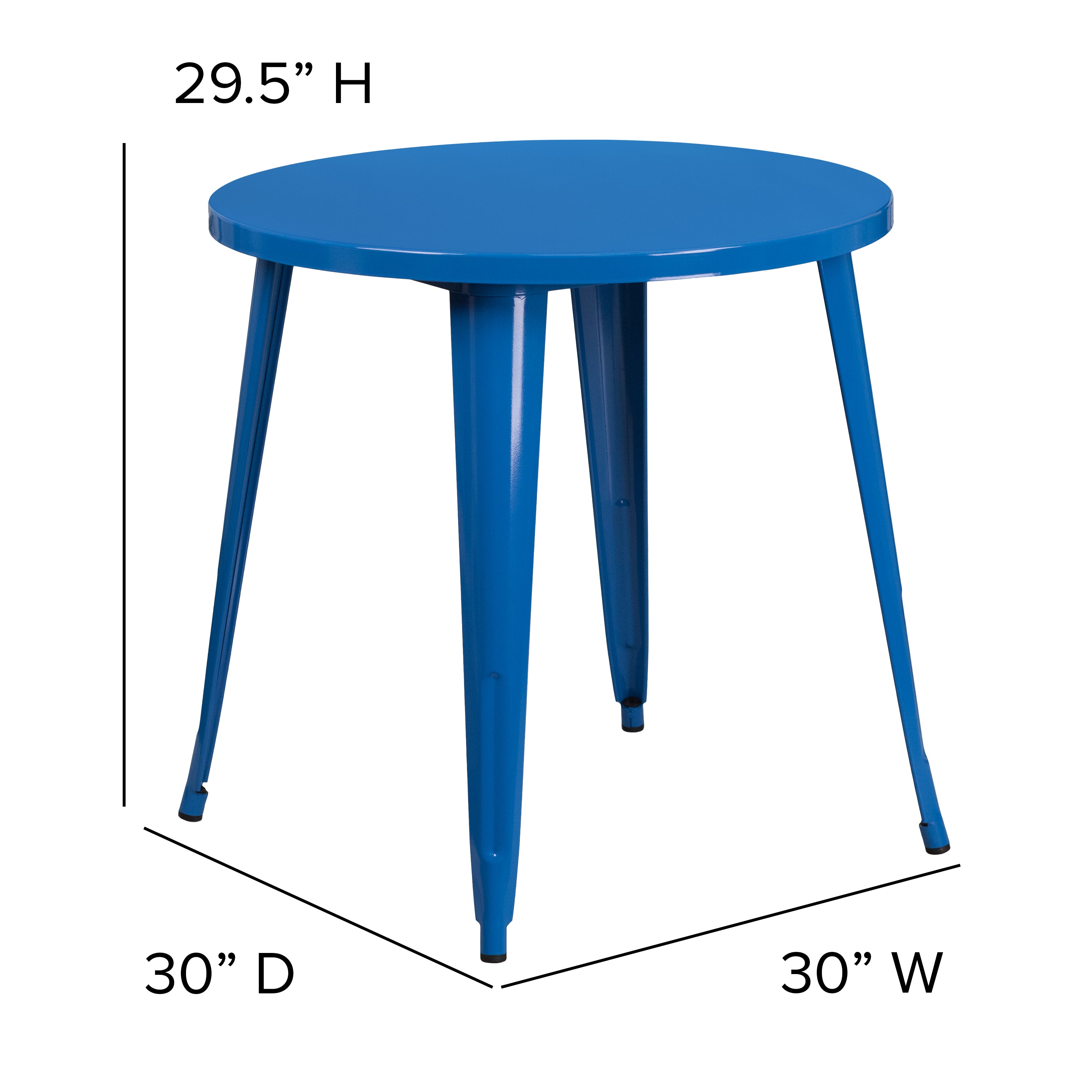 Jeffrey Commercial Grade 30" Round Blue Metal Indoor-Outdoor Table