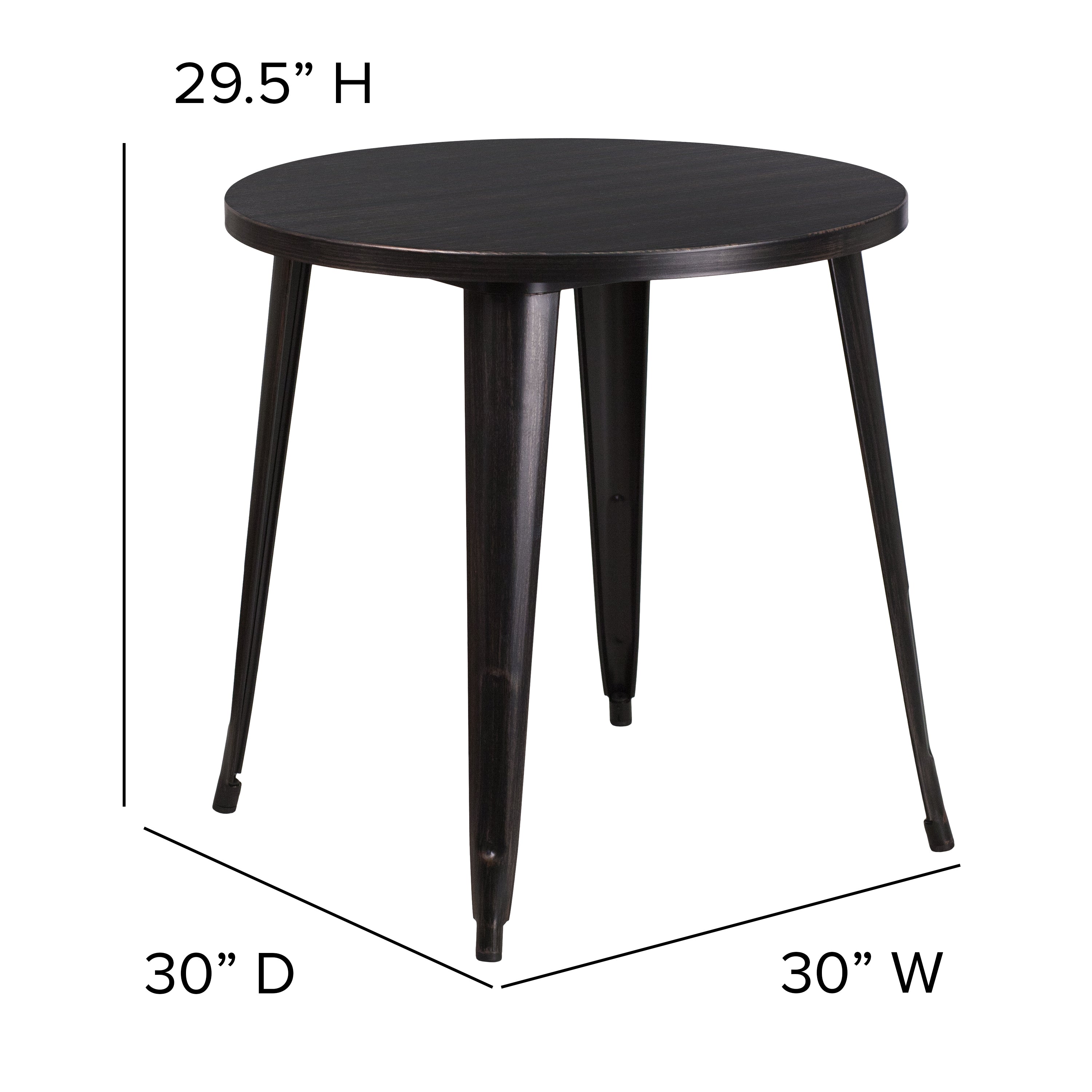 Jeffrey Commercial Grade 30" Round Black-Antique Gold Metal Indoor-Outdoor Table