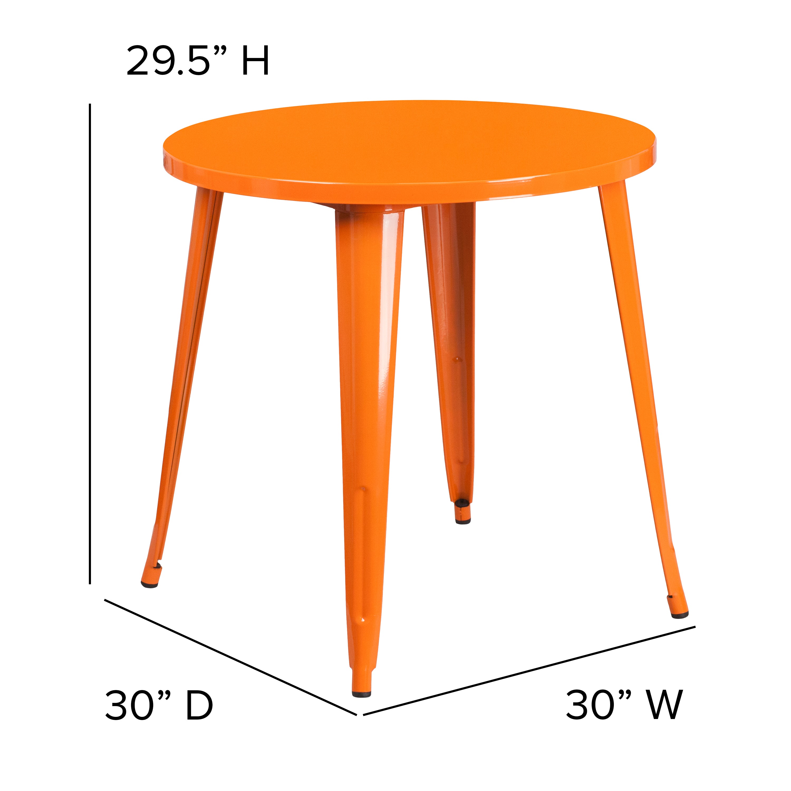 Jeffrey Commercial Grade 30" Round Orange Metal Indoor-Outdoor Table