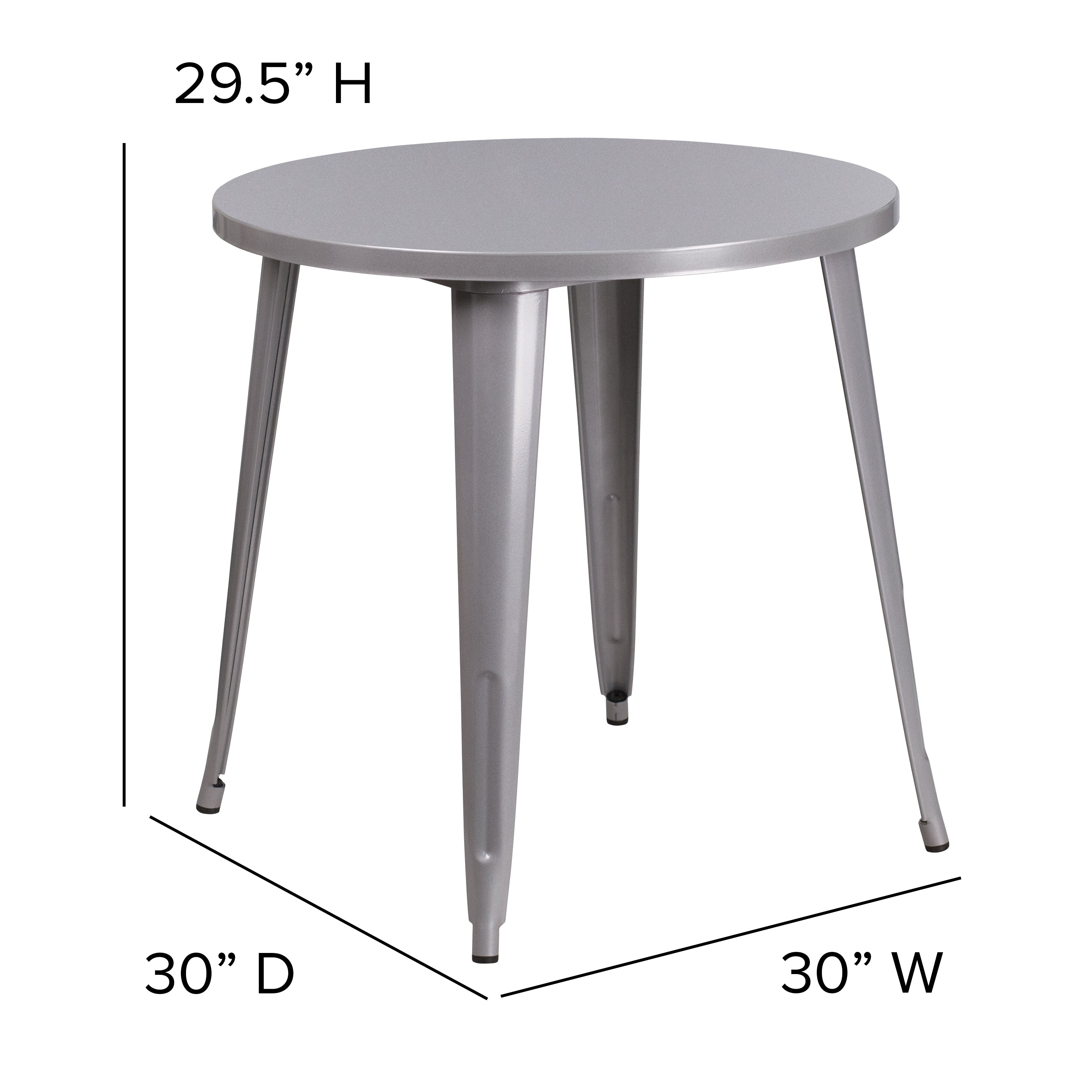 Jeffrey Commercial Grade 30" Round Silver Metal Indoor-Outdoor Table