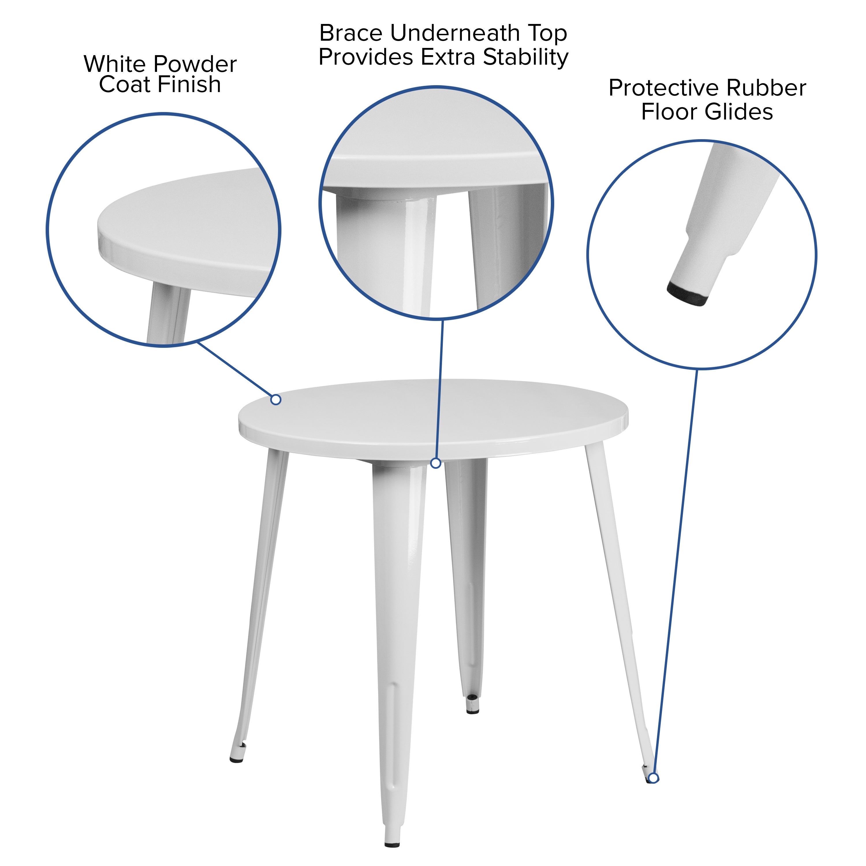 Jeffrey Commercial Grade 30" Round White Metal Indoor-Outdoor Table