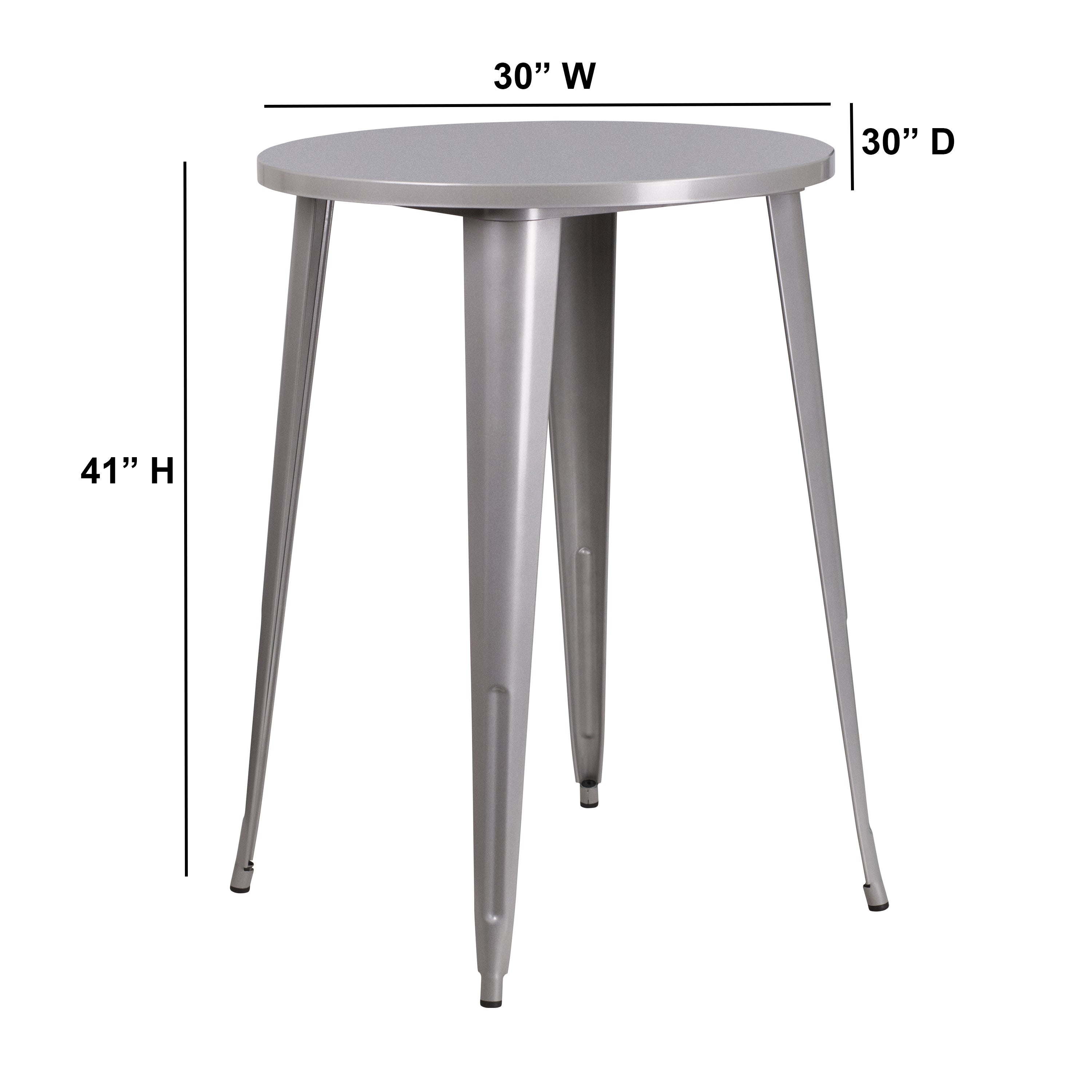 Philip Commercial Grade 30" Round Silver Metal Indoor-Outdoor Bar Height Table
