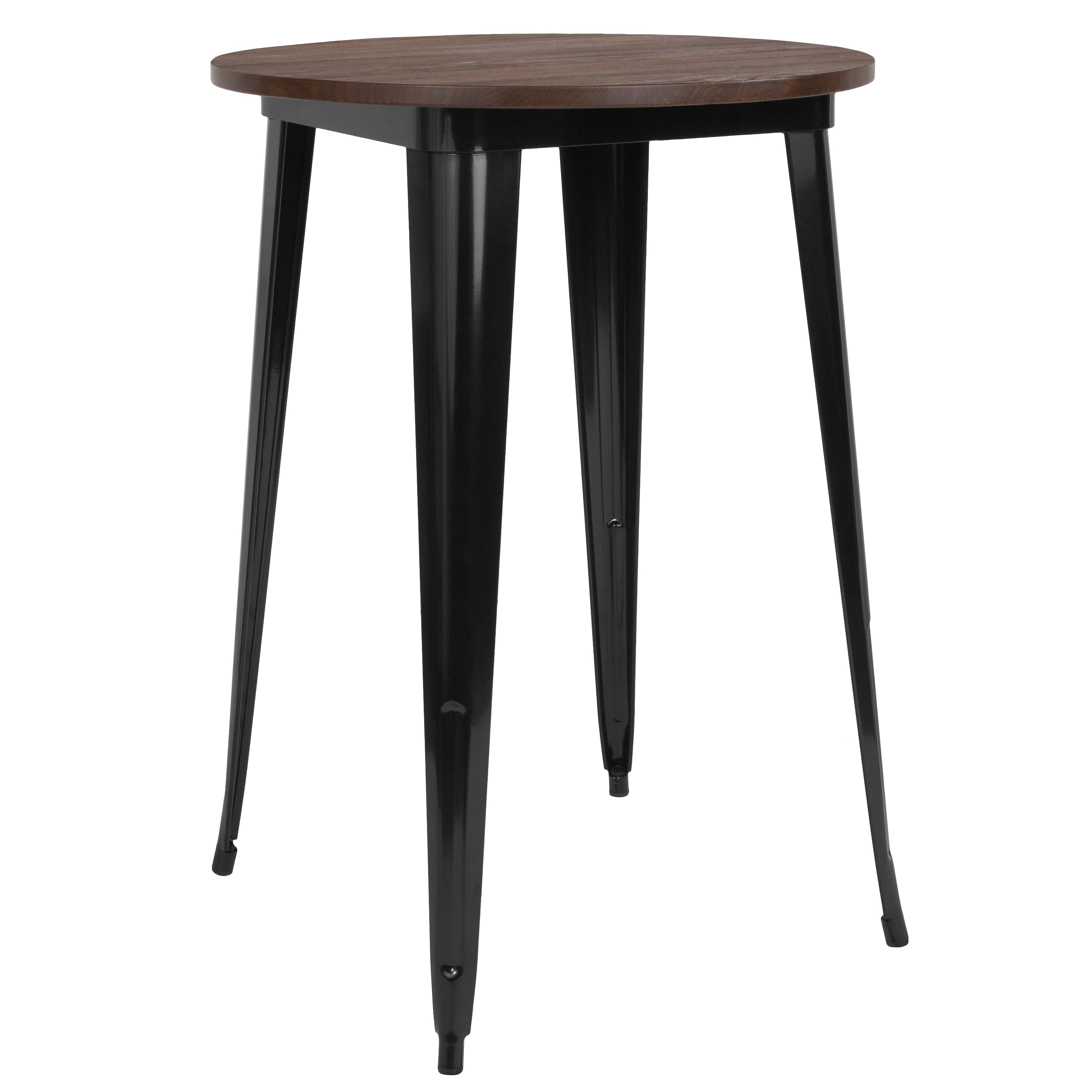 Philip 30" Round Black Metal Indoor Bar Height Table with Walnut Rustic Wood Top