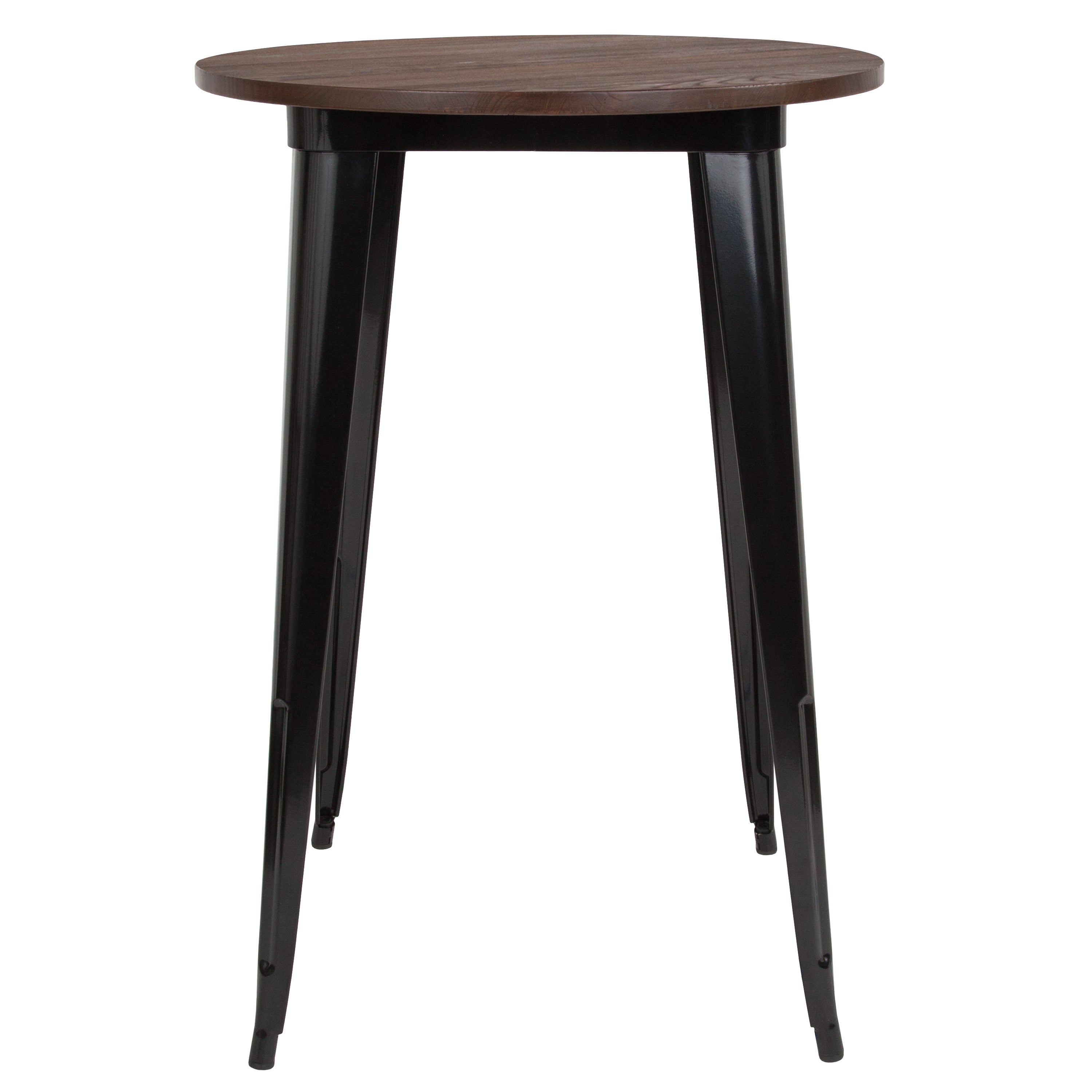 Philip 30" Round Black Metal Indoor Bar Height Table with Walnut Rustic Wood Top