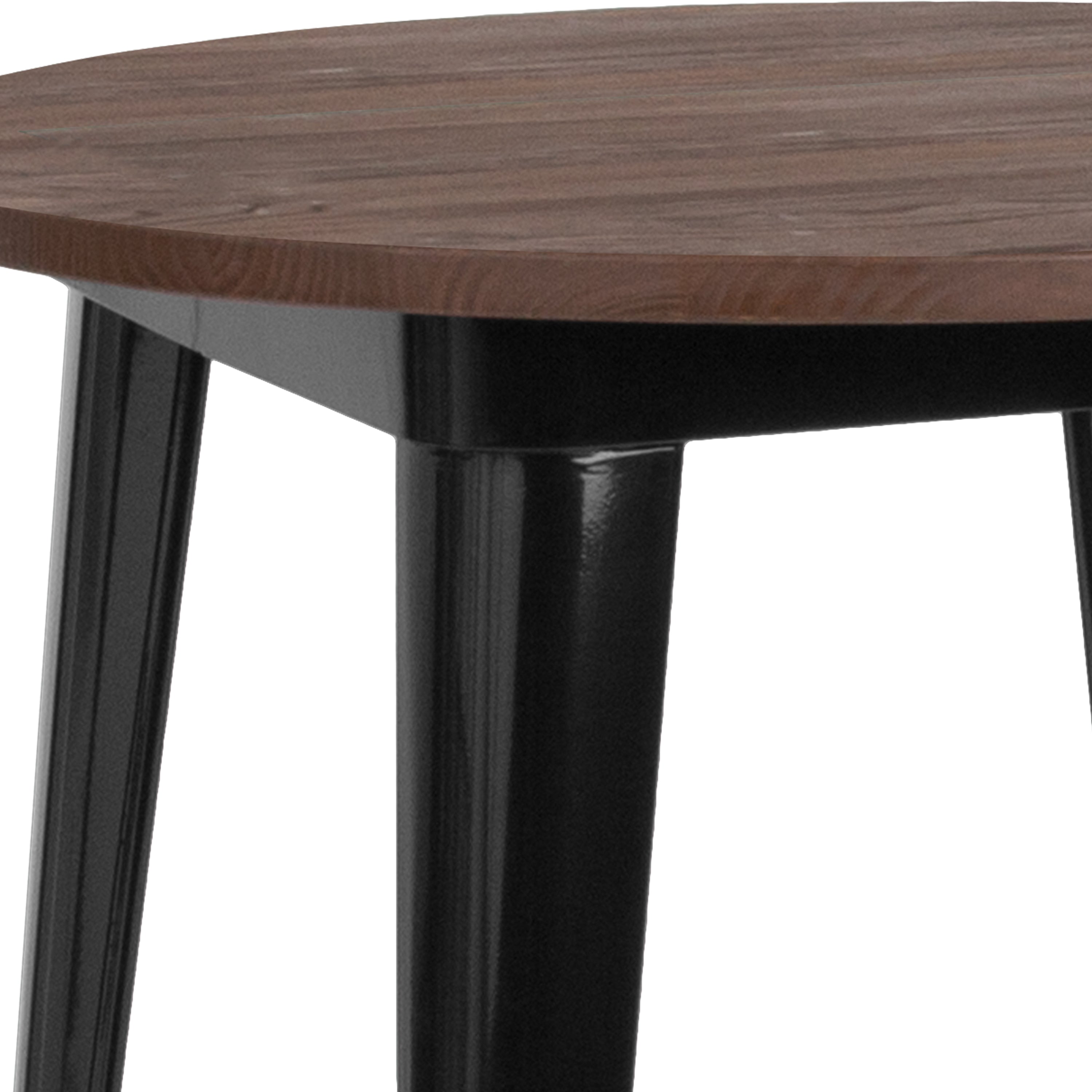 Philip 30" Round Black Metal Indoor Bar Height Table with Walnut Rustic Wood Top