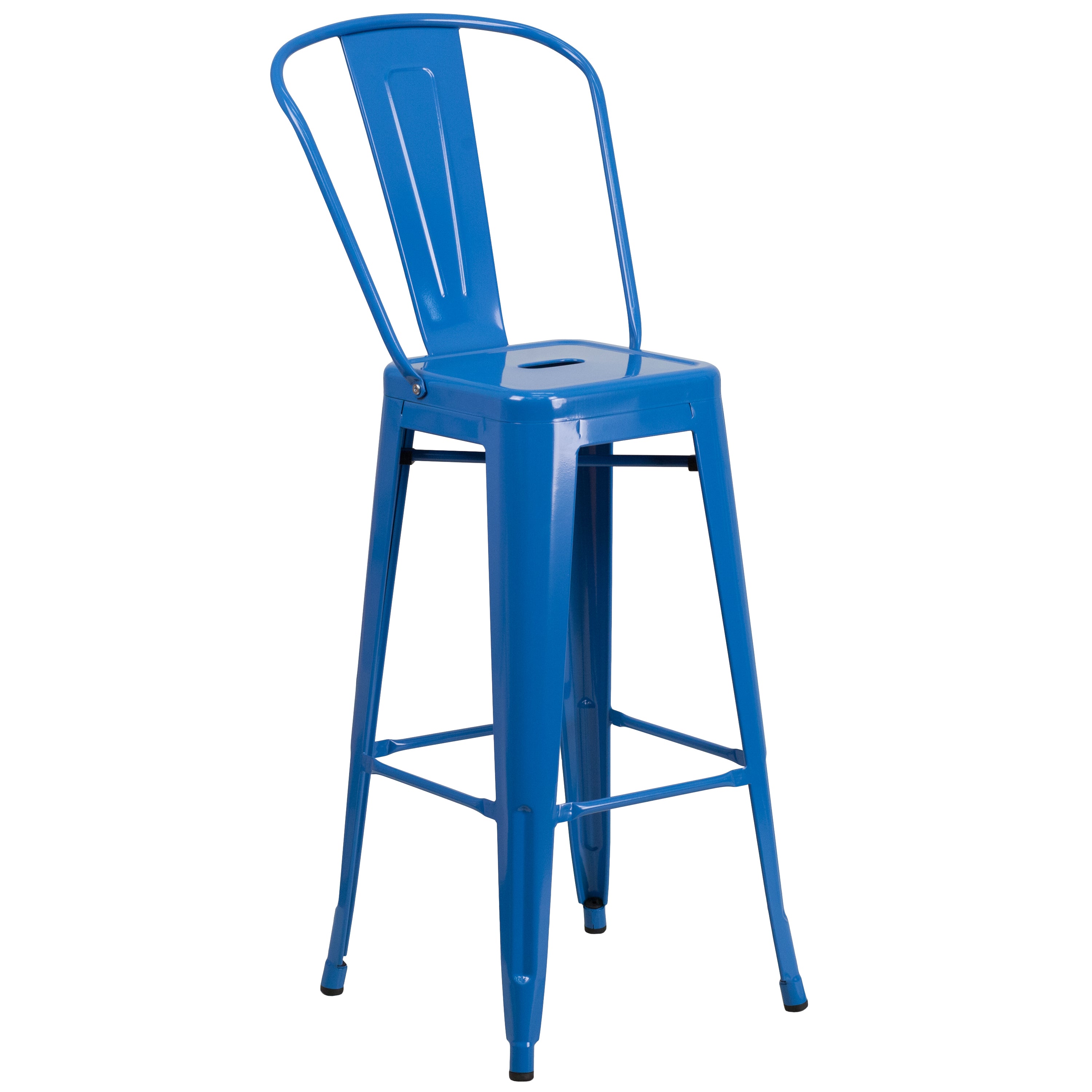Caron Commercial Grade 30" Round Blue Metal Indoor-Outdoor Bar Table Set with 2 Cafe Stools