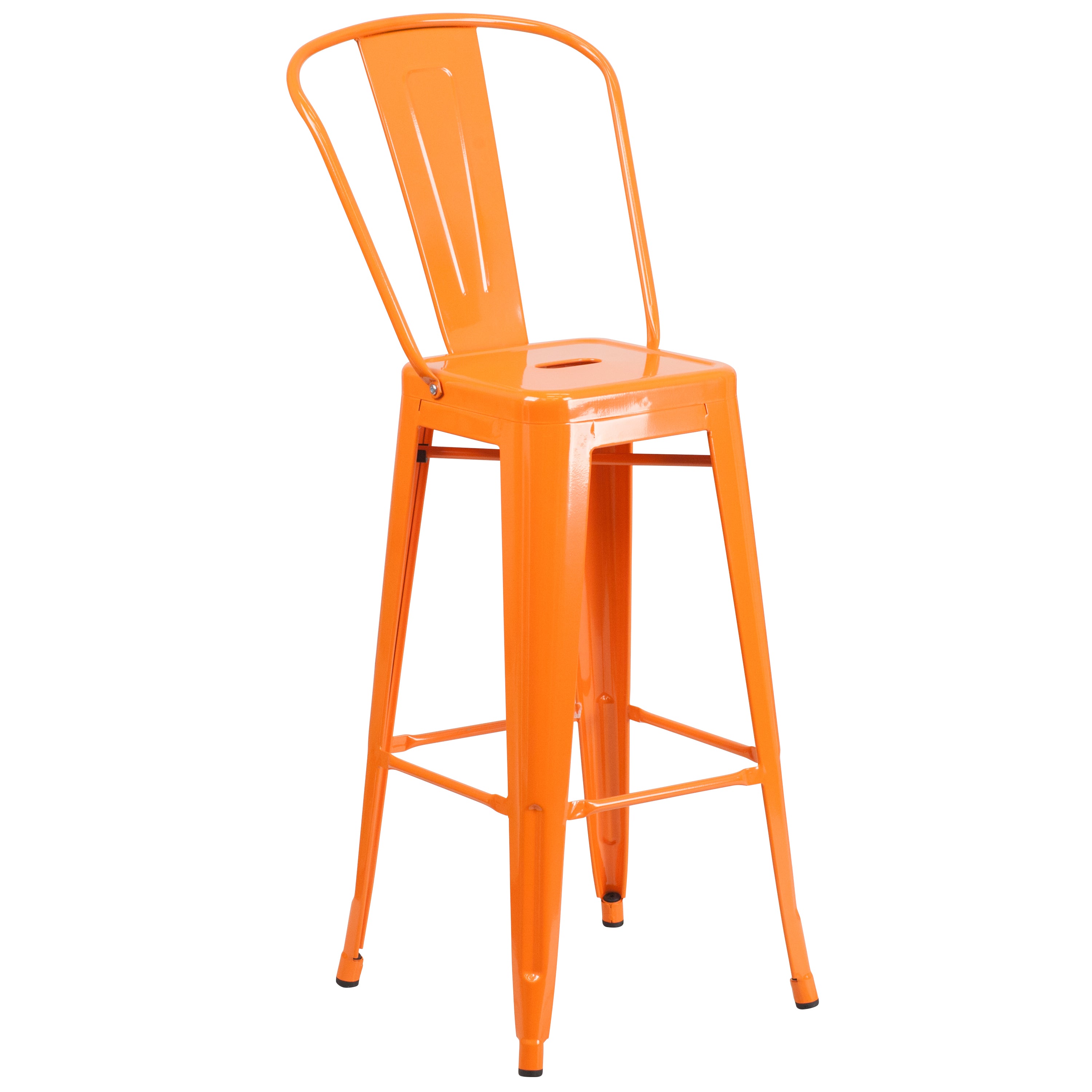 Caron Commercial Grade 30" Round Orange Metal Indoor-Outdoor Bar Table Set with 2 Cafe Stools