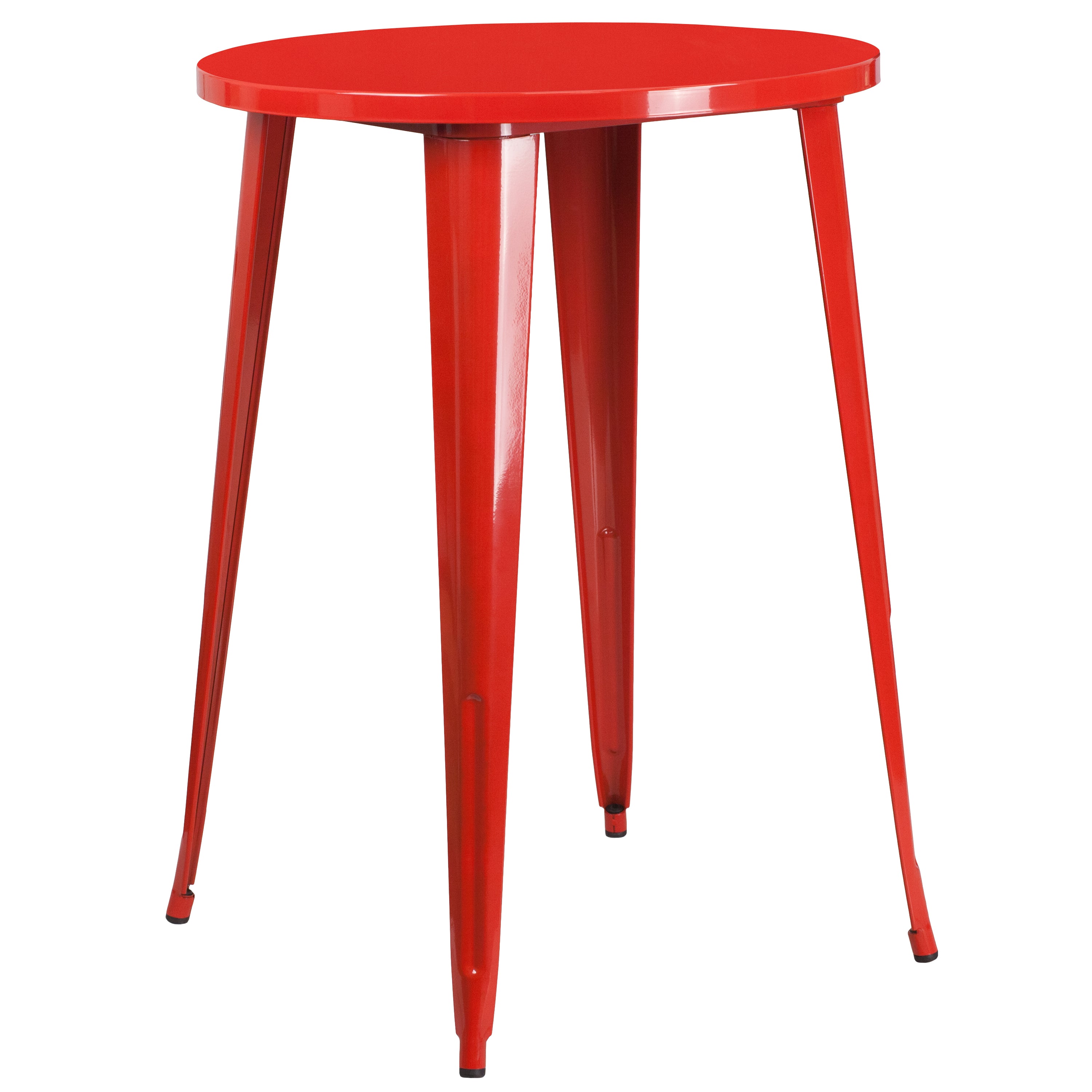 Caron Commercial Grade 30" Round Red Metal Indoor-Outdoor Bar Table Set with 2 Cafe Stools