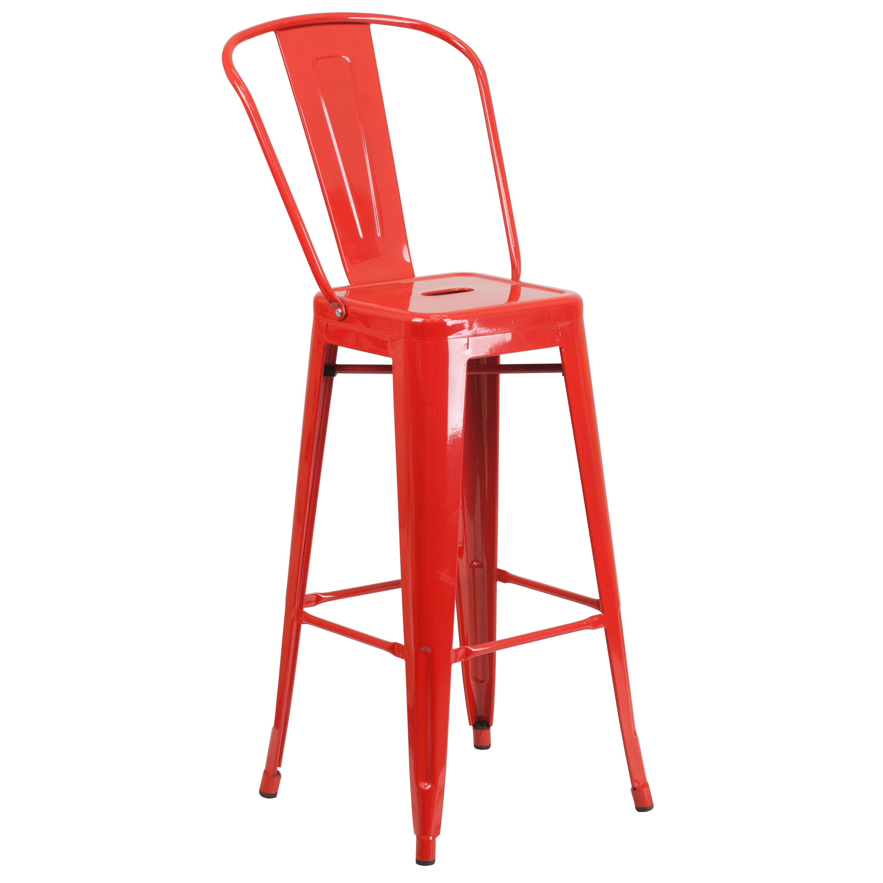 Caron Commercial Grade 30" Round Red Metal Indoor-Outdoor Bar Table Set with 2 Cafe Stools