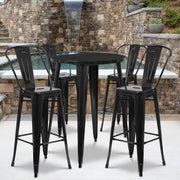 Callum Commercial Grade 30" Round Black Metal Indoor-Outdoor Bar Table Set with 4 Cafe Stools