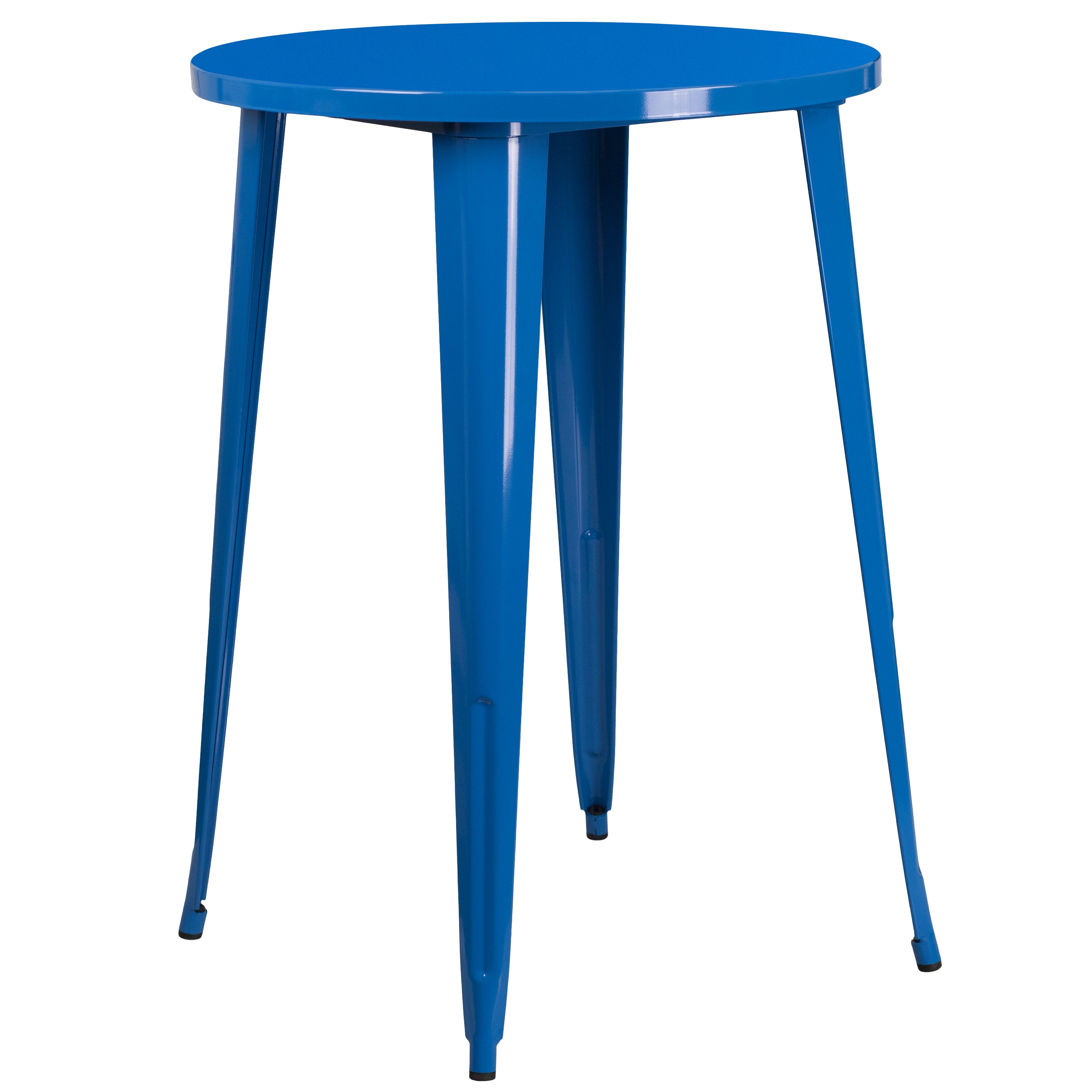 Callum Commercial Grade 30" Round Blue Metal Indoor-Outdoor Bar Table Set with 4 Cafe Stools