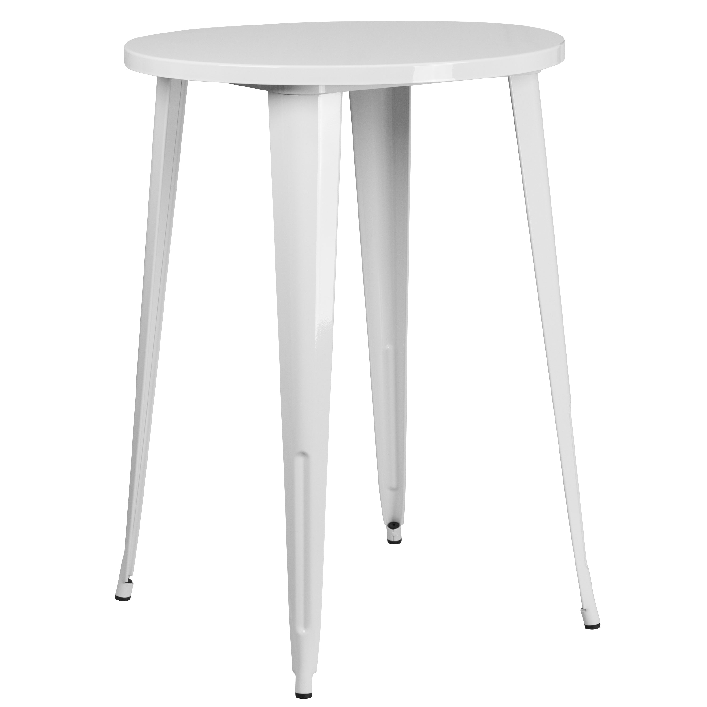 Callum Commercial Grade 30" Round White Metal Indoor-Outdoor Bar Table Set with 4 Cafe Stools