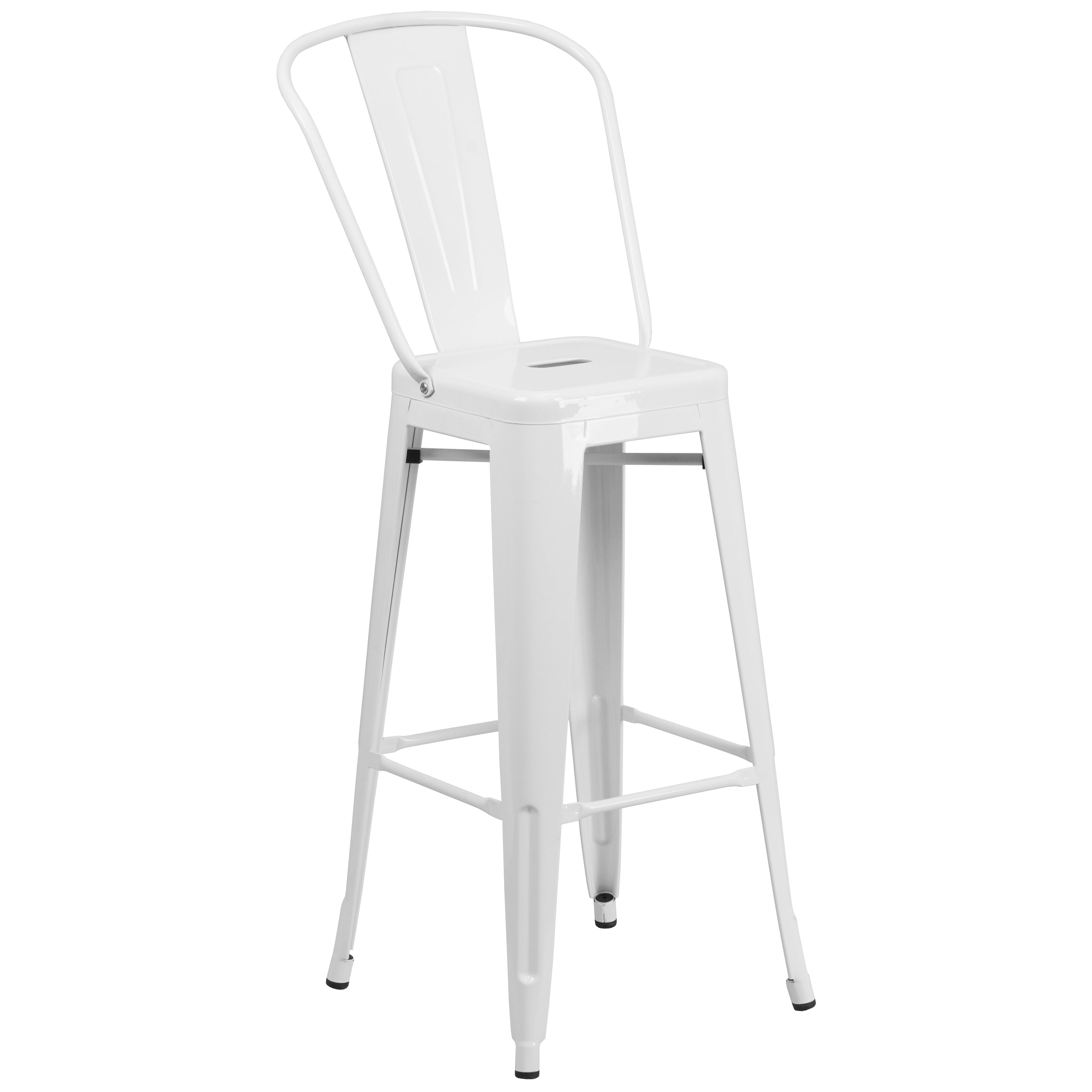 Callum Commercial Grade 30" Round White Metal Indoor-Outdoor Bar Table Set with 4 Cafe Stools